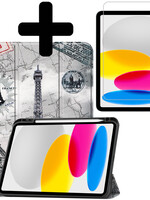 LUQ LUQ iPad 10 2022 Hoesje Met Uitsparing Apple Pencil Met Screenprotector - Eiffeltoren