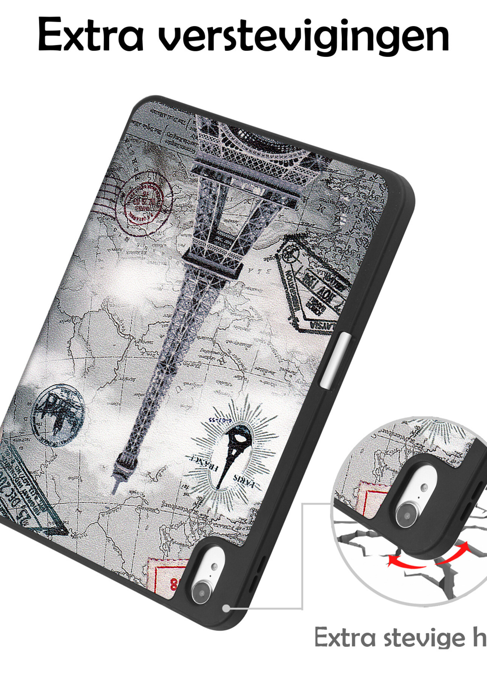 LUQ Hoes Geschikt voor iPad 2022 Hoes Luxe Hoesje Case Met Uitsparing Geschikt voor Apple Pencil Met Screenprotector - Hoesje Geschikt voor iPad 10 Hoes Cover - Eiffeltoren