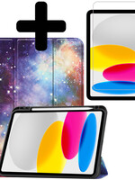 LUQ LUQ iPad 10 2022 Hoesje Met Uitsparing Apple Pencil Met Screenprotector - Galaxy