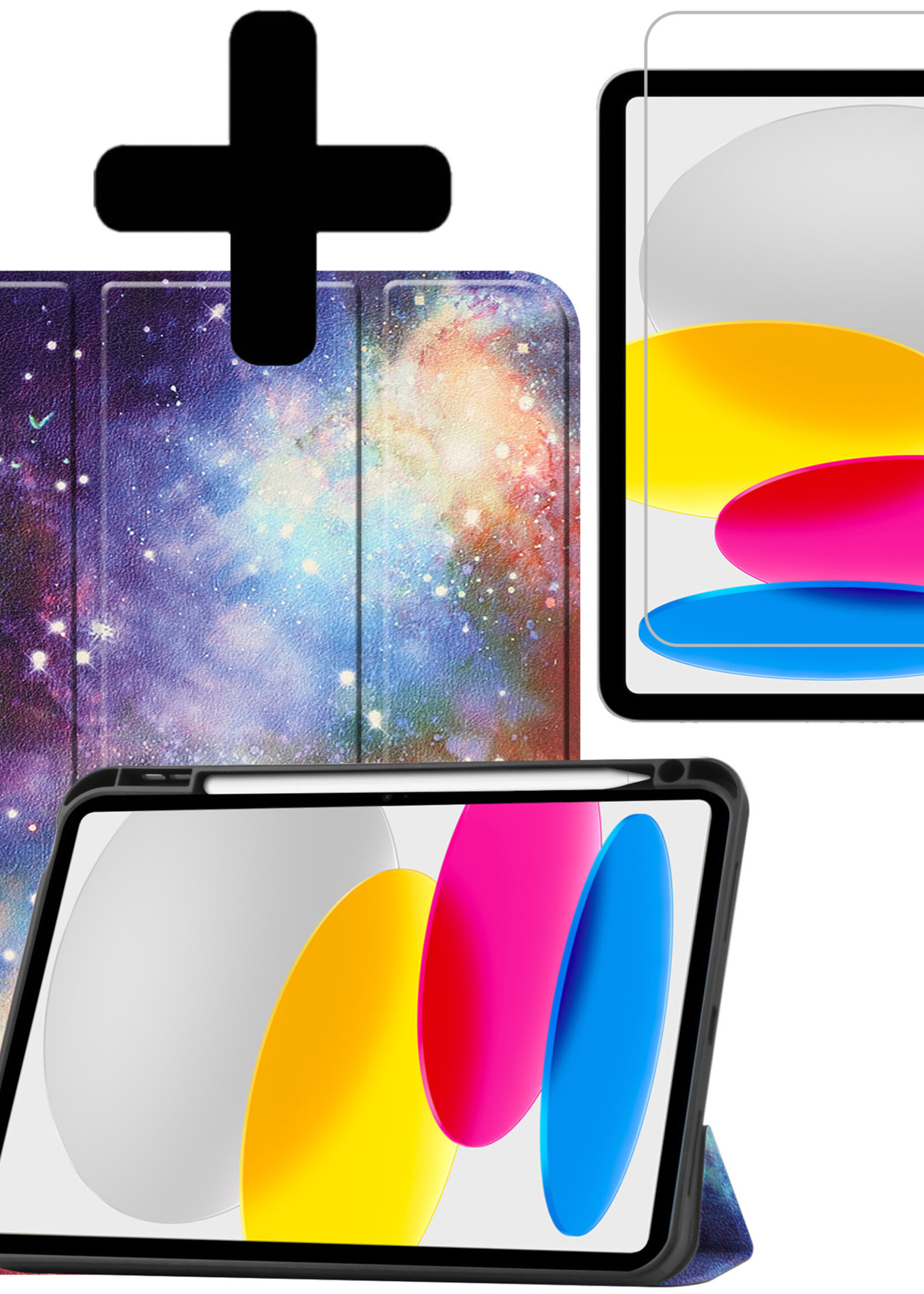 LUQ Hoes Geschikt voor iPad 2022 Hoes Luxe Hoesje Case Met Uitsparing Geschikt voor Apple Pencil Met Screenprotector - Hoesje Geschikt voor iPad 10 Hoes Cover - Galaxy