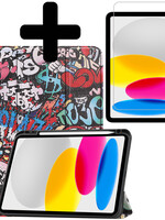 LUQ LUQ iPad 10 2022 Hoesje Met Uitsparing Apple Pencil Met Screenprotector - Graffity