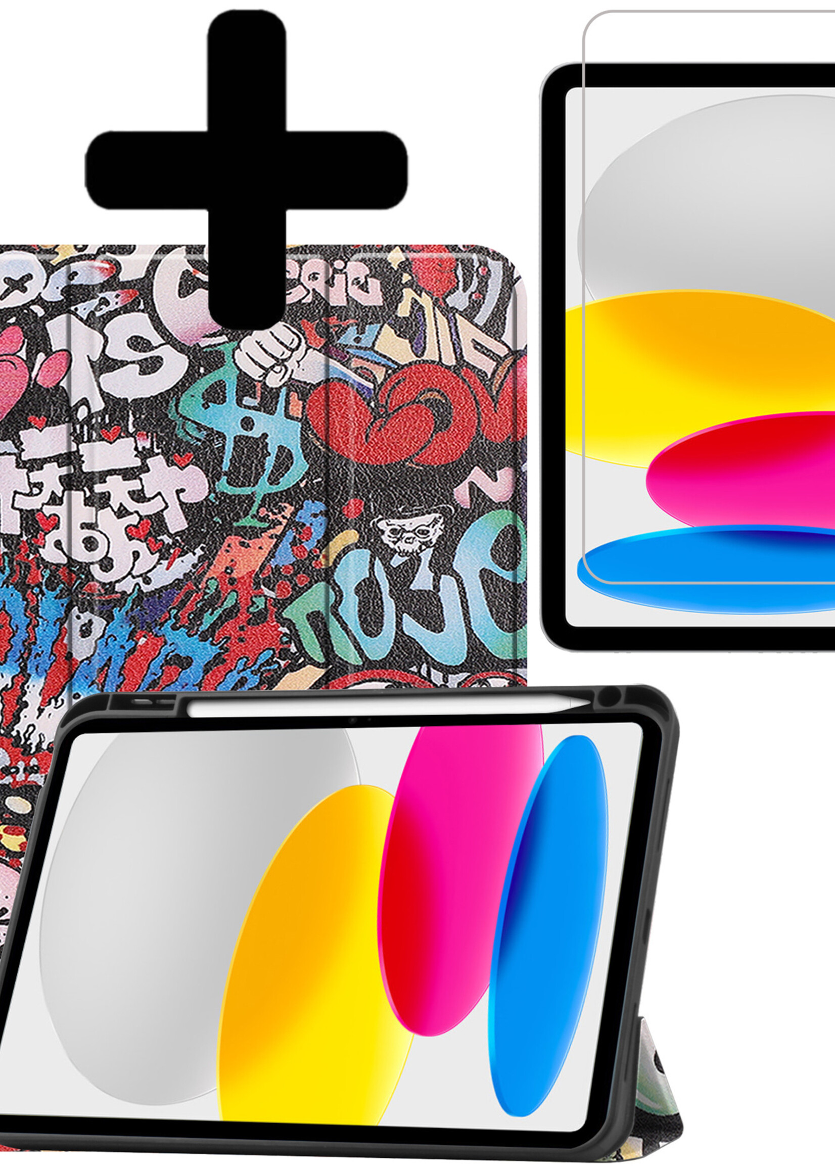 LUQ Hoes Geschikt voor iPad 2022 Hoes Luxe Hoesje Case Met Uitsparing Geschikt voor Apple Pencil Met Screenprotector - Hoesje Geschikt voor iPad 10 Hoes Cover - Graffity