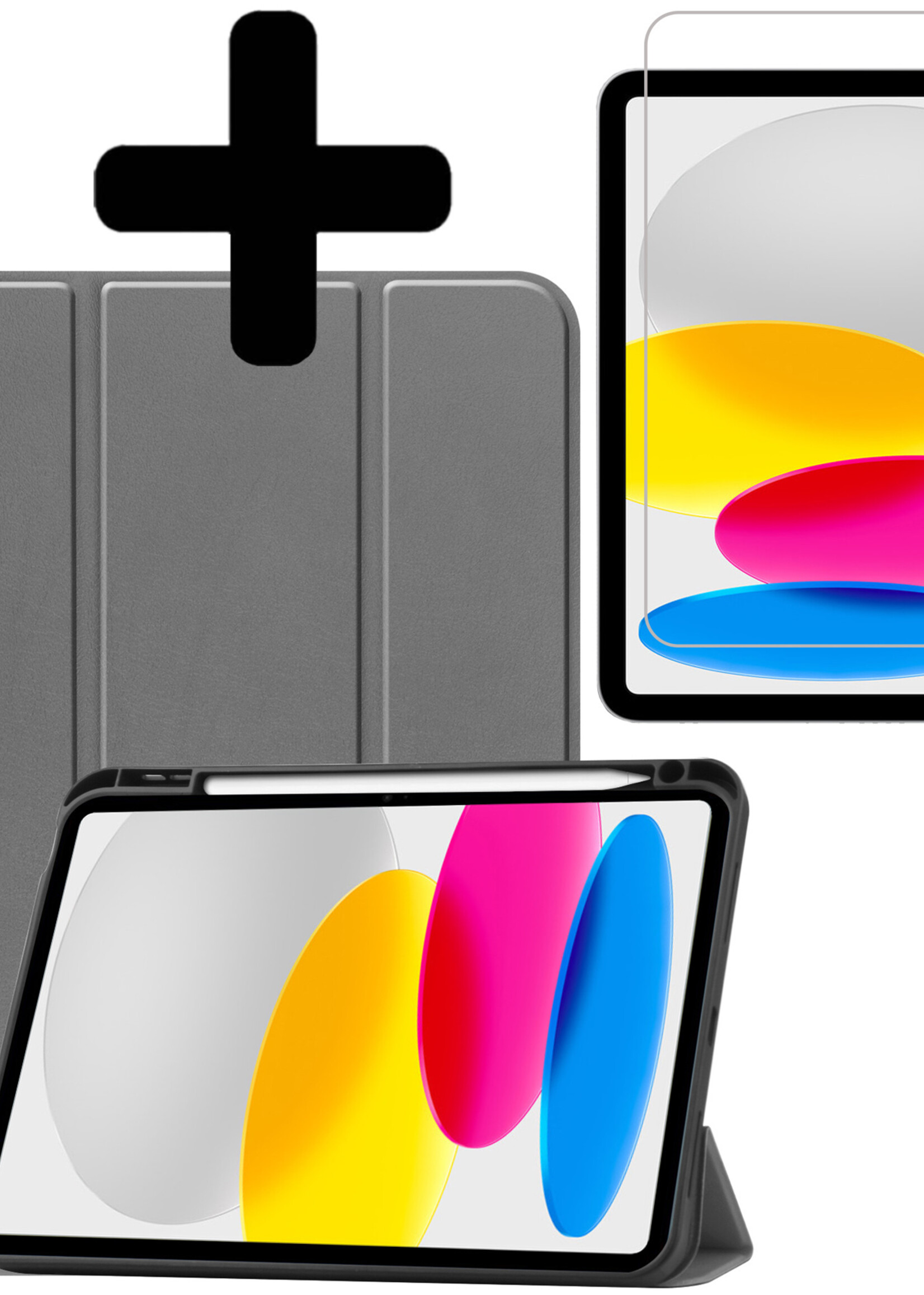 LUQ Hoes Geschikt voor iPad 2022 Hoes Luxe Hoesje Case Met Uitsparing Geschikt voor Apple Pencil Met Screenprotector - Hoesje Geschikt voor iPad 10 Hoes Cover - Grijs