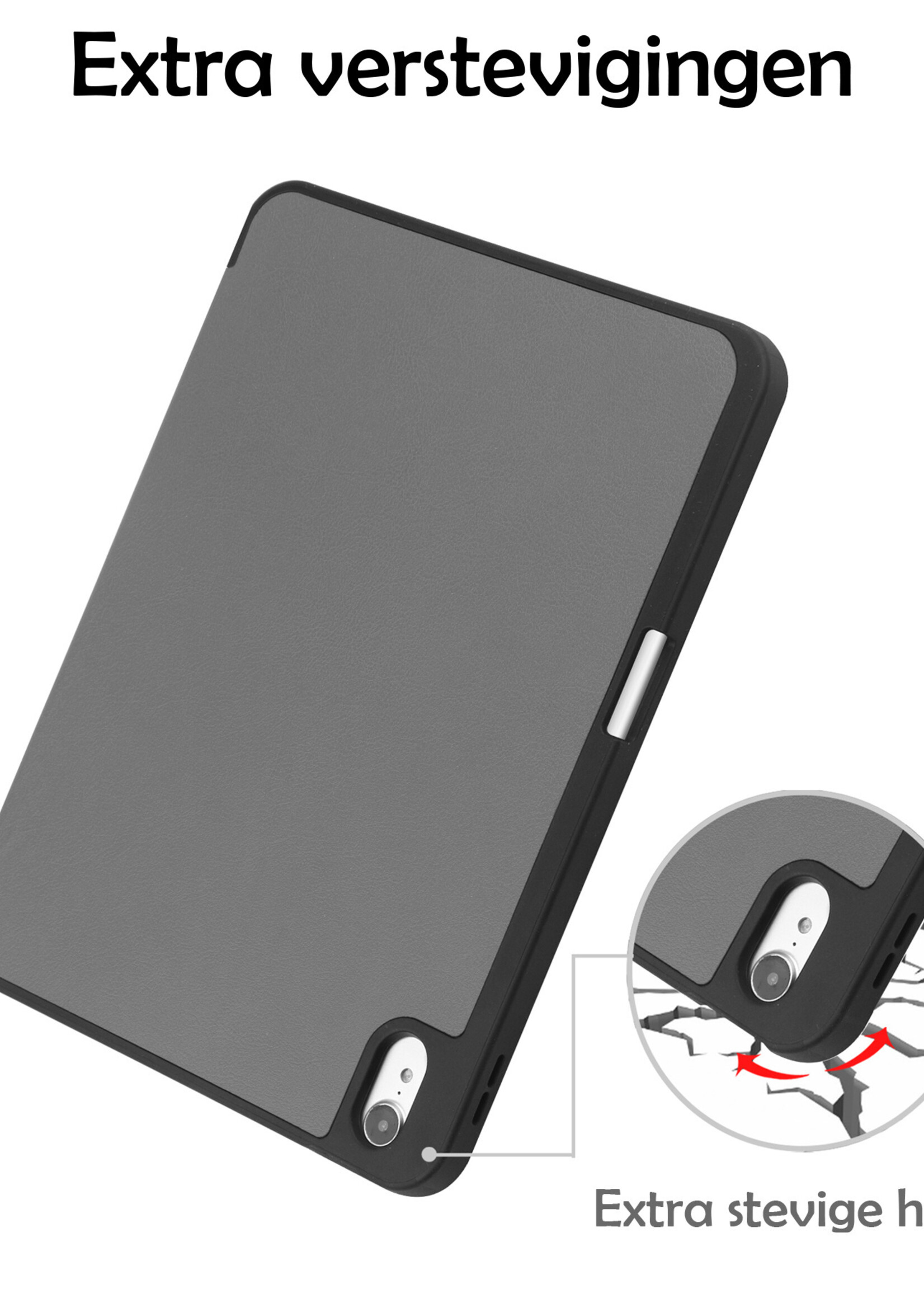 LUQ Hoes Geschikt voor iPad 2022 Hoes Luxe Hoesje Case Met Uitsparing Geschikt voor Apple Pencil Met Screenprotector - Hoesje Geschikt voor iPad 10 Hoes Cover - Grijs