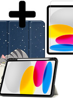 LUQ LUQ iPad 10 2022 Hoesje Met Uitsparing Apple Pencil Met Screenprotector - Kat