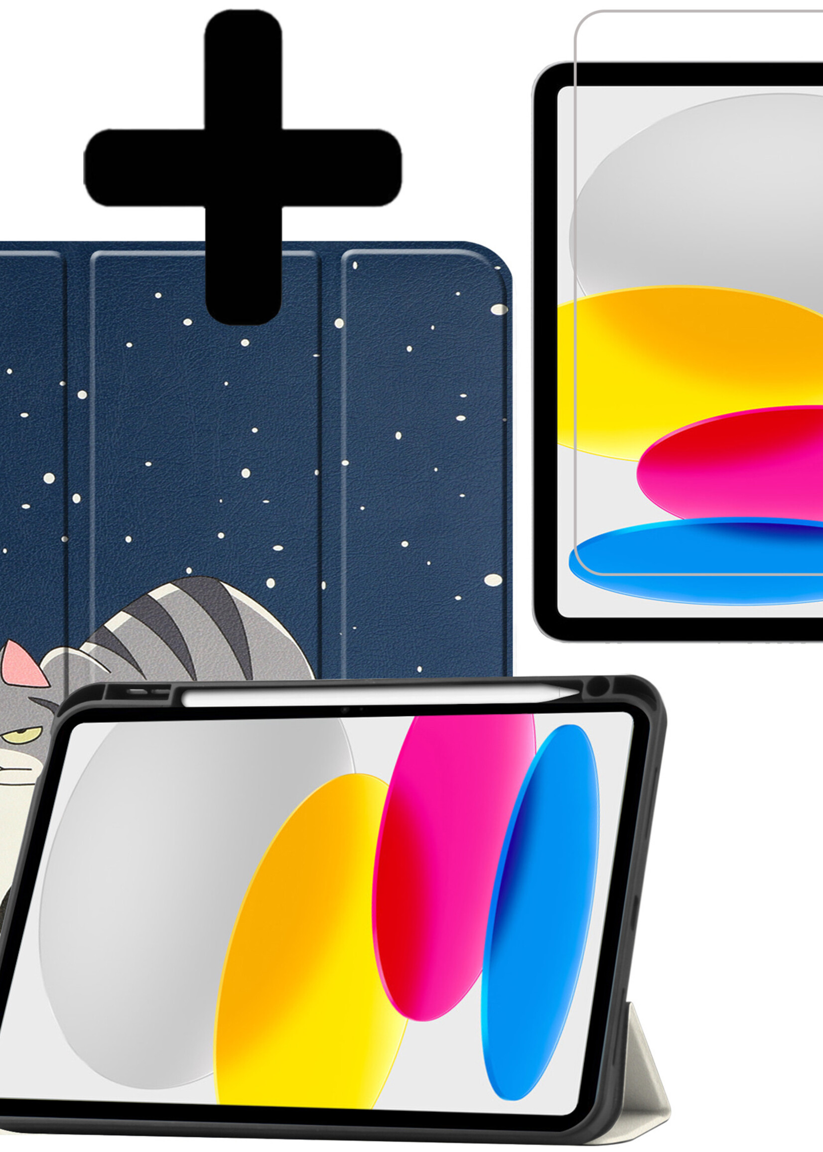 LUQ Hoes Geschikt voor iPad 2022 Hoes Luxe Hoesje Case Met Uitsparing Geschikt voor Apple Pencil Met Screenprotector - Hoesje Geschikt voor iPad 10 Hoes Cover - Kat