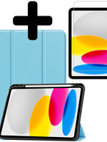 LUQ LUQ iPad 10 2022 Hoesje Met Uitsparing Apple Pencil Met Screenprotector - Lichtblauw