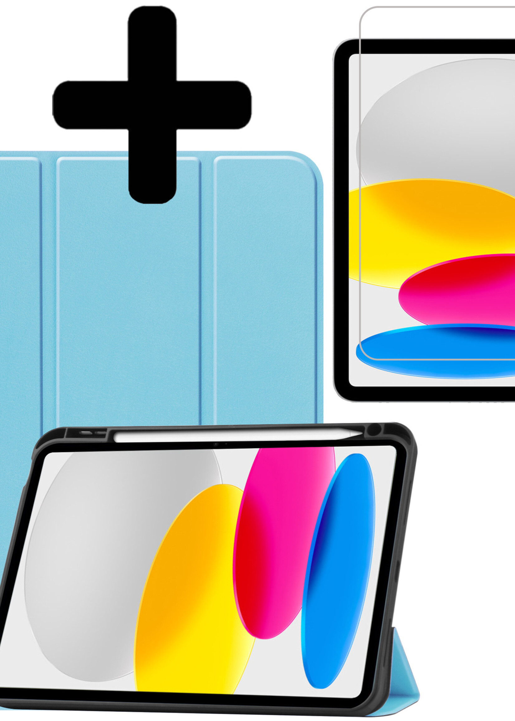 LUQ Hoes Geschikt voor iPad 2022 Hoes Luxe Hoesje Case Met Uitsparing Geschikt voor Apple Pencil Met Screenprotector - Hoesje Geschikt voor iPad 10 Hoes Cover - Lichtblauw
