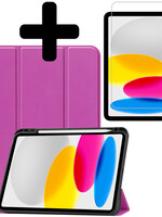 LUQ LUQ iPad 10 2022 Hoesje Met Uitsparing Apple Pencil Met Screenprotector - Paars