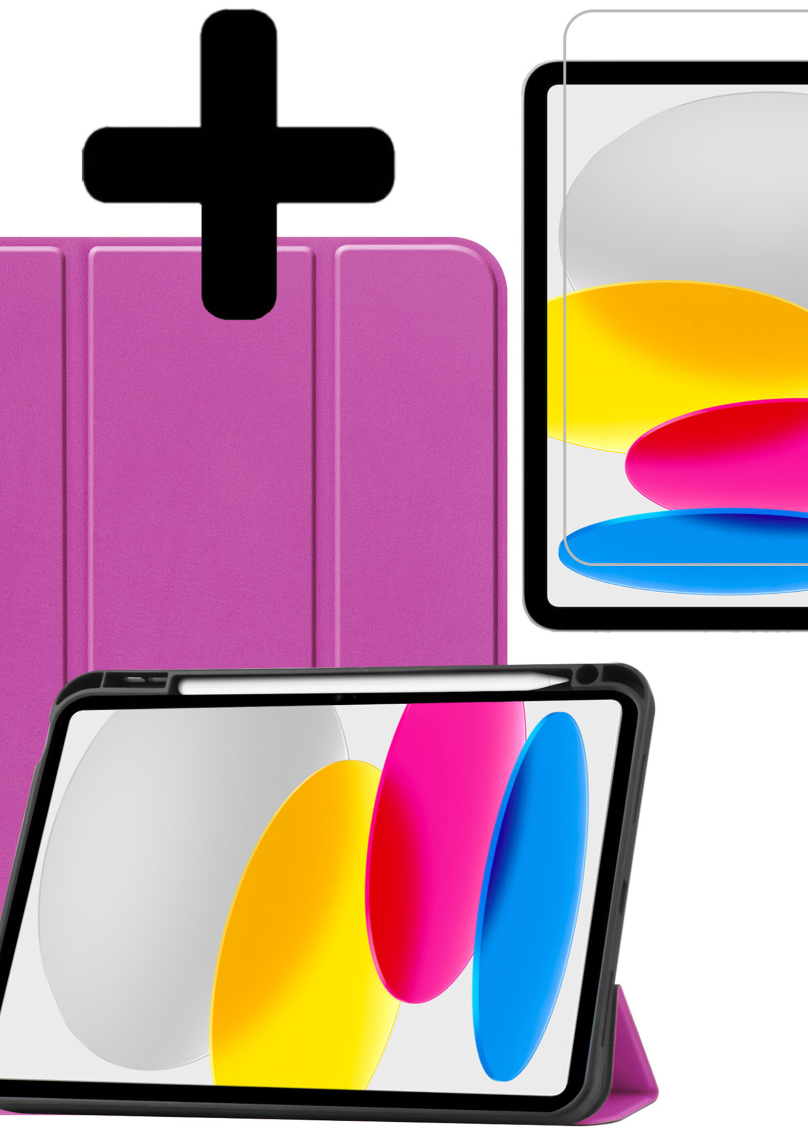 LUQ Hoes Geschikt voor iPad 2022 Hoes Luxe Hoesje Case Met Uitsparing Geschikt voor Apple Pencil Met Screenprotector - Hoesje Geschikt voor iPad 10 Hoes Cover - Paars