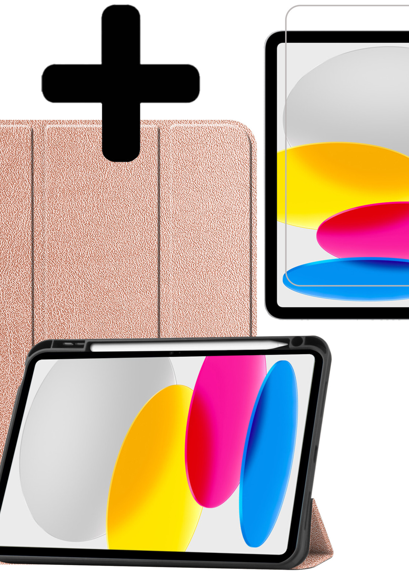 LUQ Hoes Geschikt voor iPad 2022 Hoes Luxe Hoesje Case Met Uitsparing Geschikt voor Apple Pencil Met Screenprotector - Hoesje Geschikt voor iPad 10 Hoes Cover - Rosé goud