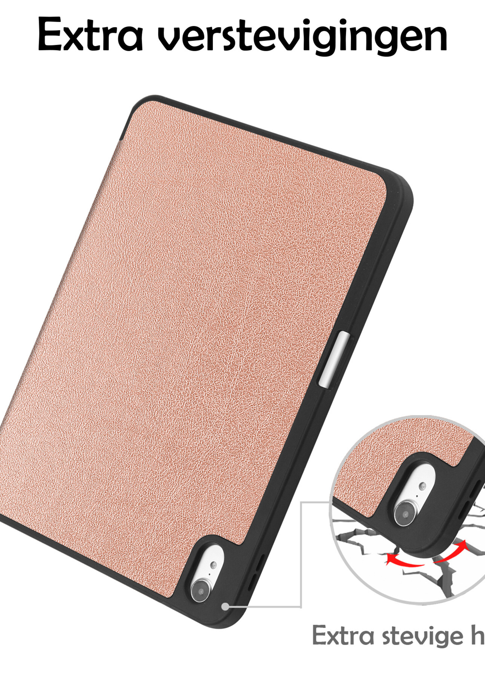 LUQ Hoes Geschikt voor iPad 2022 Hoes Luxe Hoesje Case Met Uitsparing Geschikt voor Apple Pencil Met Screenprotector - Hoesje Geschikt voor iPad 10 Hoes Cover - Rosé goud