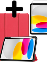 LUQ LUQ iPad 10 2022 Hoesje Met Uitsparing Apple Pencil Met Screenprotector - Rood