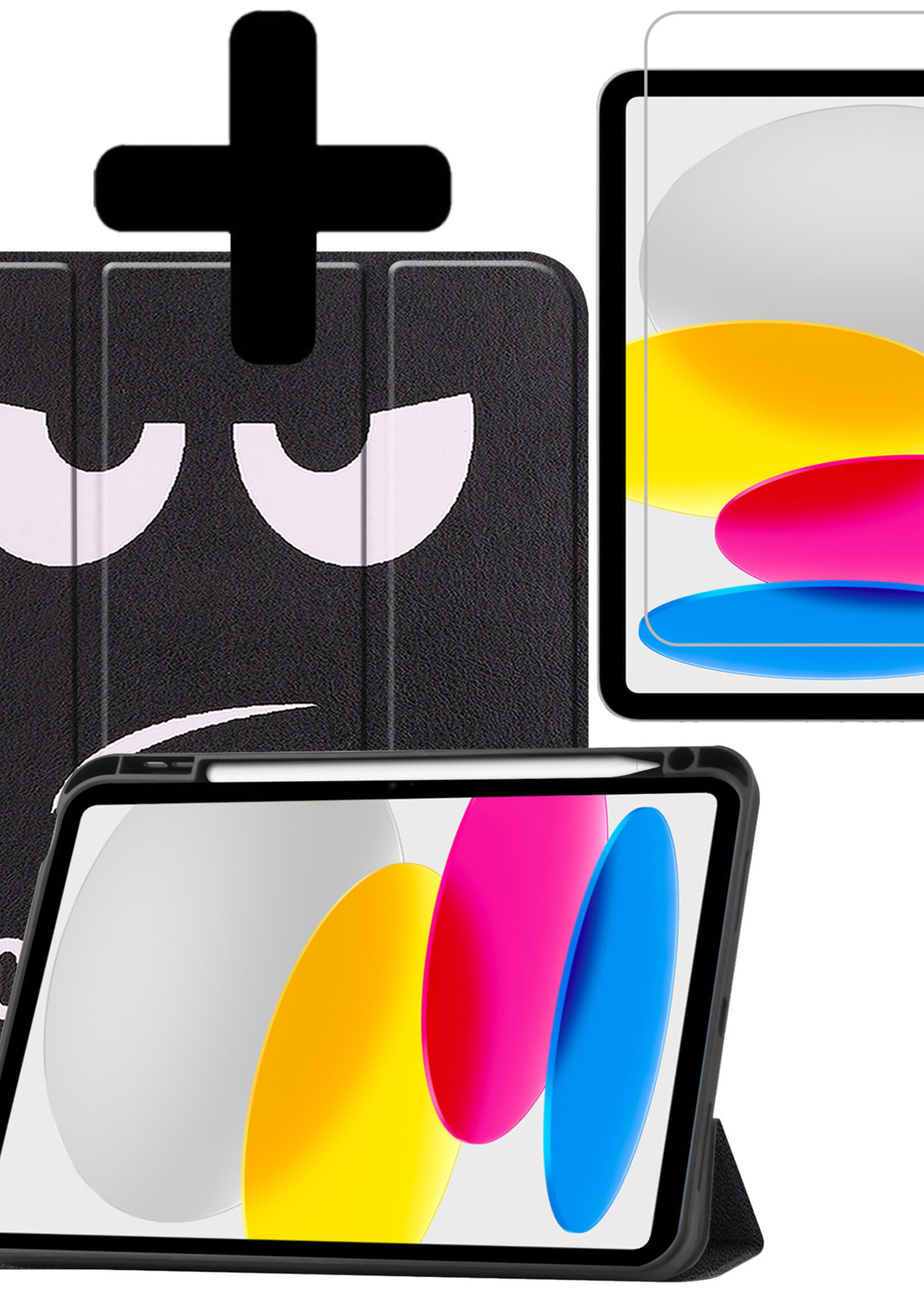LUQ Hoes Geschikt voor iPad 2022 Hoes Luxe Hoesje Case Met Uitsparing Geschikt voor Apple Pencil Met Screenprotector - Hoesje Geschikt voor iPad 10 Hoes Cover - Don't Touch Me