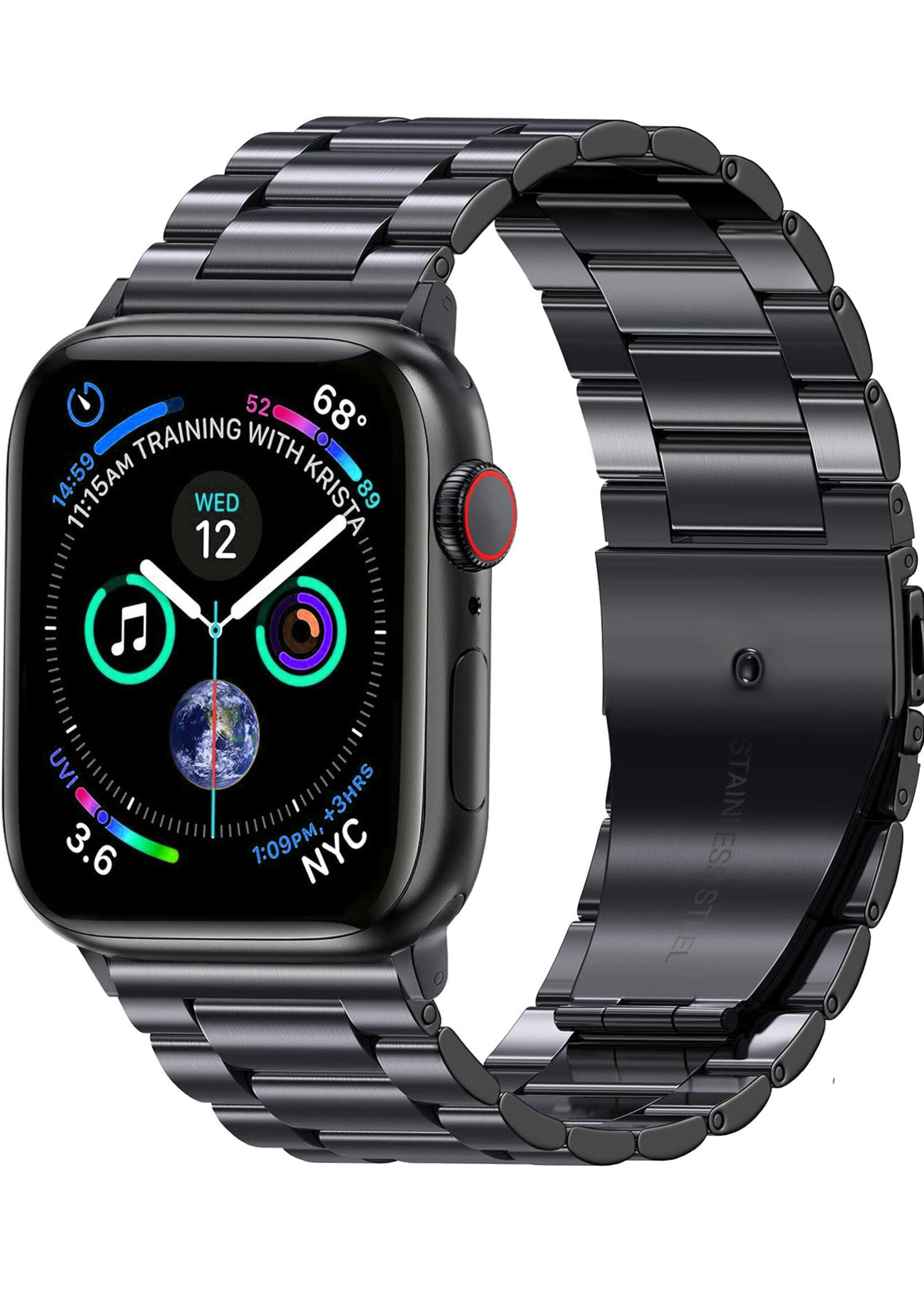 LUQ Horloge Bandje Geschikt Voor Apple Watch Bandje 38/40/41 mm Metaal Polsband - Bandje Geschikt Voor Apple Watch 1-8 / SE (38/40/41 mm) Bandje Metaal - Zwart