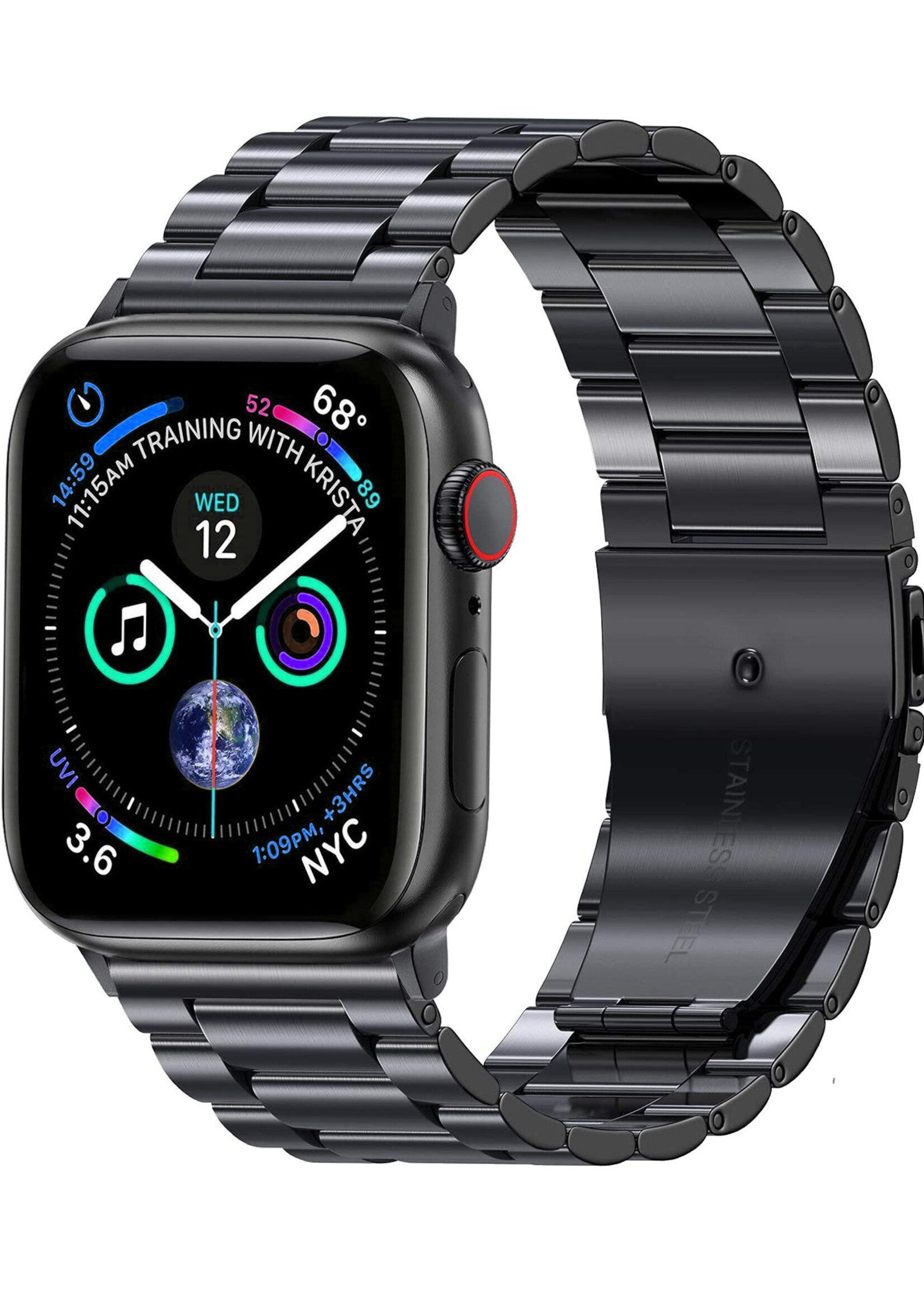 LUQ Horloge Bandje Geschikt Voor Apple Watch Bandje 42/44/45 mm Metaal Polsband - Bandje Geschikt Voor Apple Watch 1-8 / SE (42/44/45 mm) Bandje Metaal - Zwart