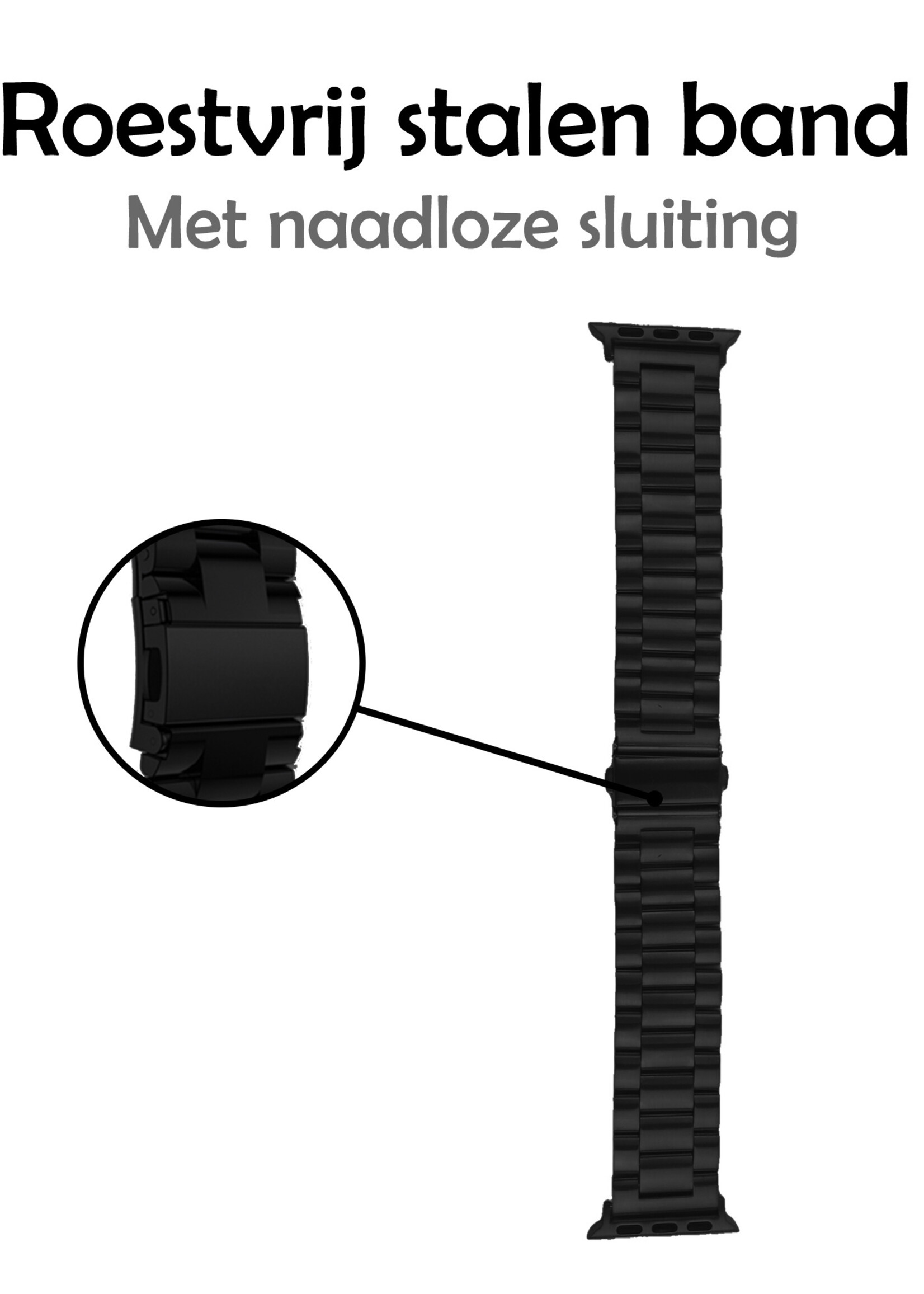 LUQ Horloge Bandje Geschikt Voor Apple Watch Bandje 42/44/45 mm Metaal Polsband - Bandje Geschikt Voor Apple Watch 1-8 / SE (42/44/45 mm) Bandje Metaal - Zwart