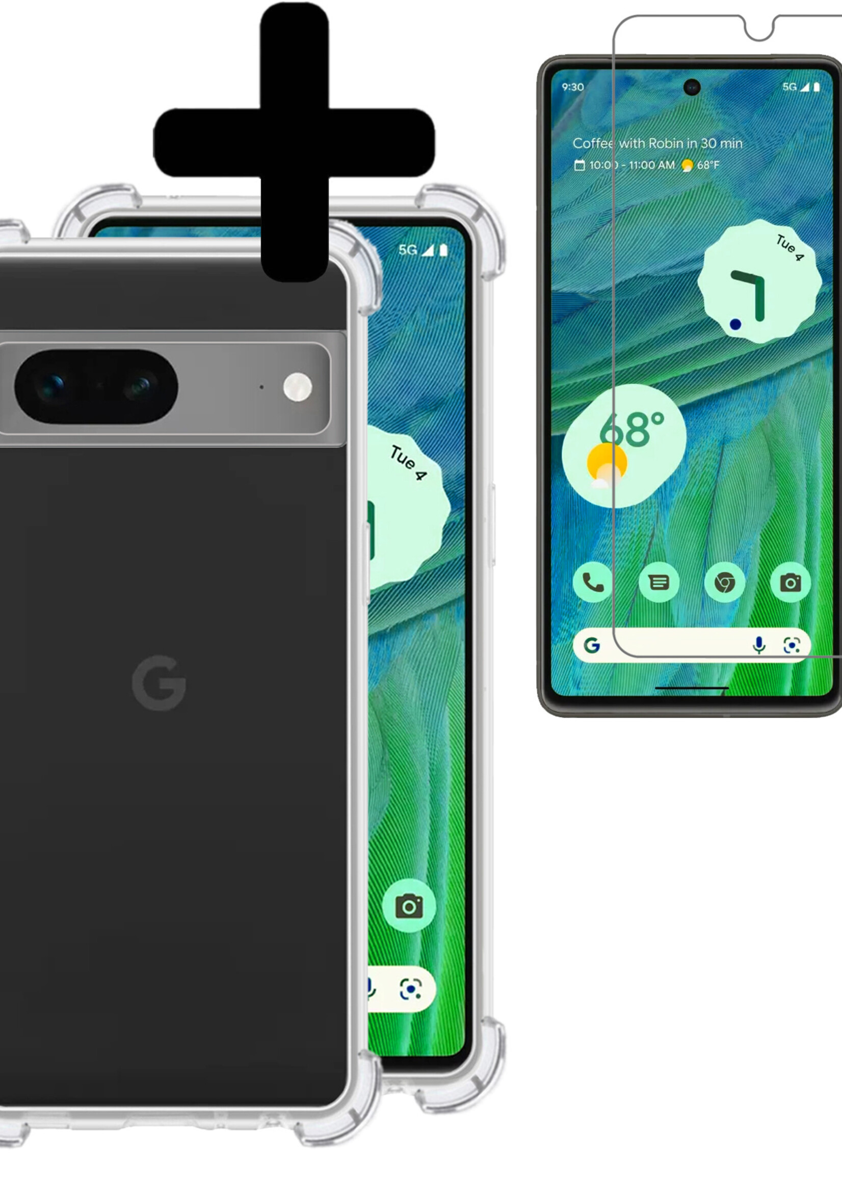 LUQ Hoesje Geschikt voor Google Pixel 7 Hoesje Shockproof Case Siliconen Met Screenprotector - Hoes Geschikt voor Google Pixel 7 Hoes Cover Siliconen - Transparant
