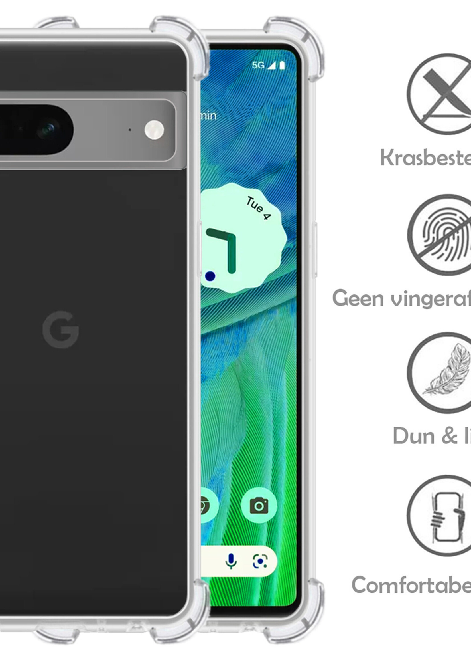 LUQ Hoesje Geschikt voor Google Pixel 7 Hoesje Shockproof Case Siliconen Met Screenprotector - Hoes Geschikt voor Google Pixel 7 Hoes Cover Siliconen - Transparant