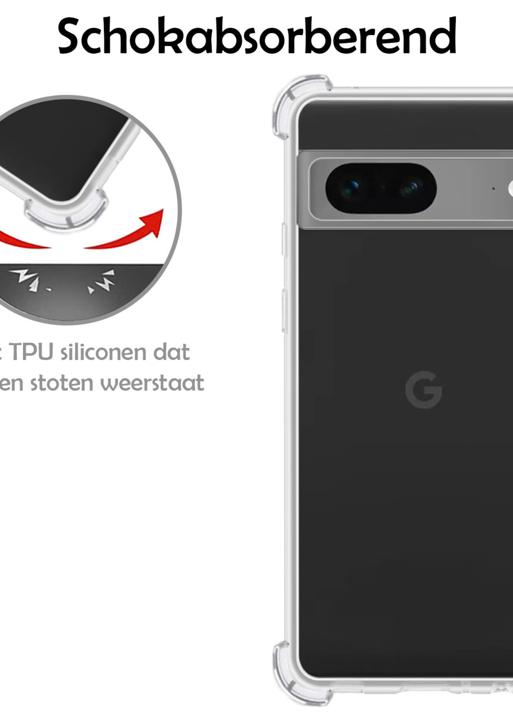 LUQ Hoesje Geschikt voor Google Pixel 7 Hoesje Shockproof Case Siliconen Met Screenprotector - Hoes Geschikt voor Google Pixel 7 Hoes Cover Siliconen - Transparant