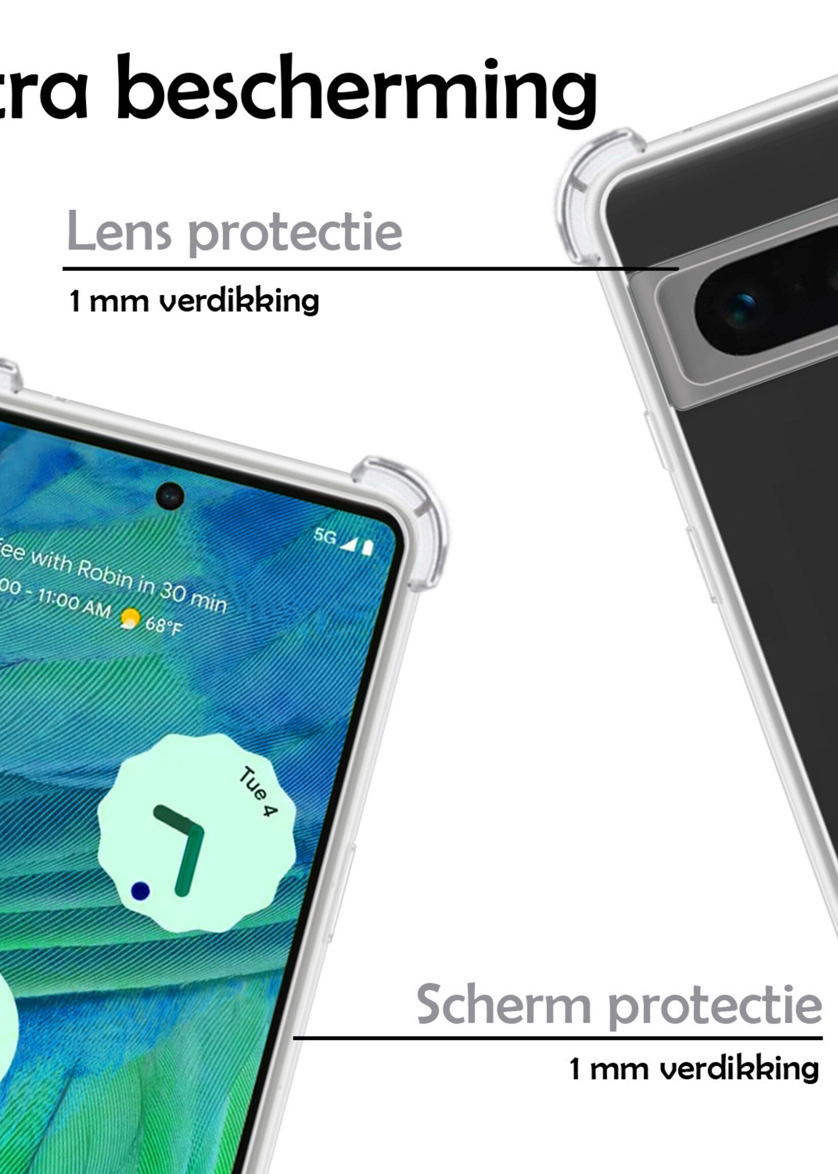 LUQ Hoesje Geschikt voor Google Pixel 7 Hoesje Shockproof Case Siliconen Met 2x Screenprotector - Hoes Geschikt voor Google Pixel 7 Hoes Cover Siliconen - Transparant
