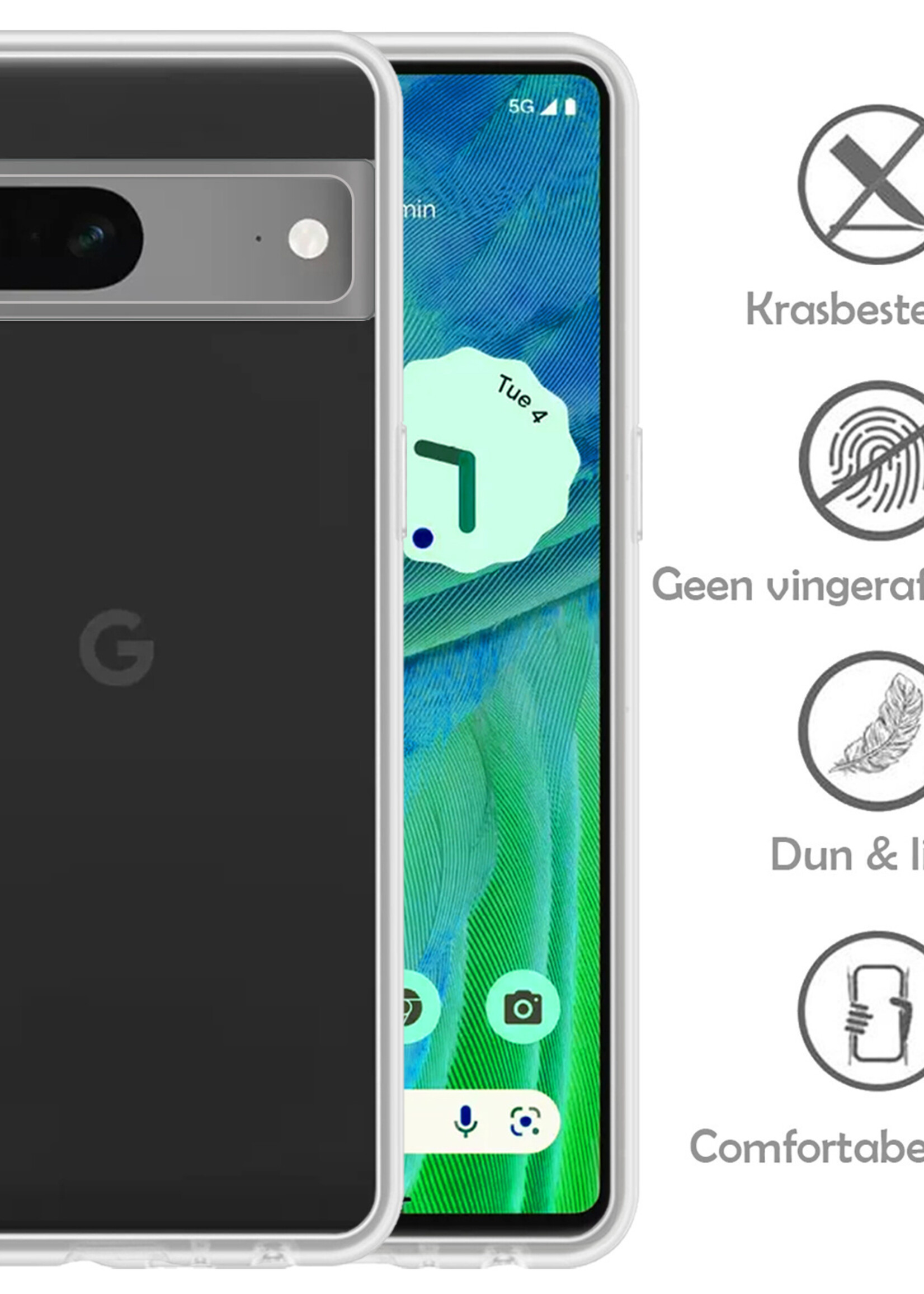 LUQ Hoesje Geschikt voor Google Pixel 7 Hoesje Siliconen Case Met Screenprotector - Hoes Geschikt voor Google Pixel 7 Hoes Siliconen - Transparant