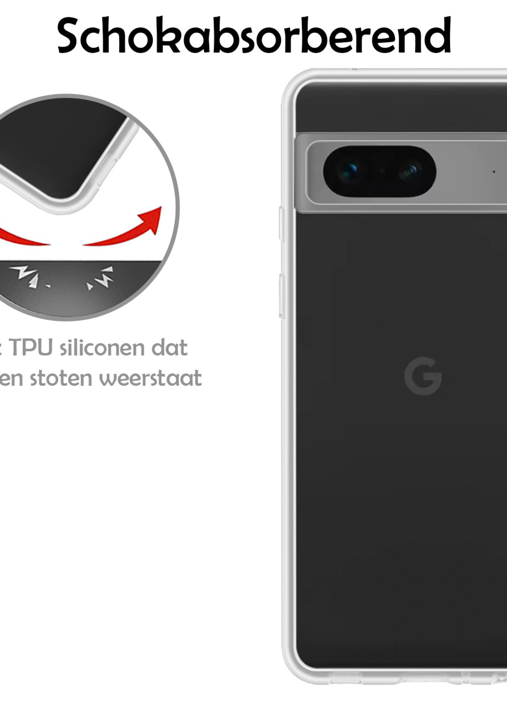 LUQ Hoesje Geschikt voor Google Pixel 7 Hoesje Siliconen Case Met Screenprotector - Hoes Geschikt voor Google Pixel 7 Hoes Siliconen - Transparant