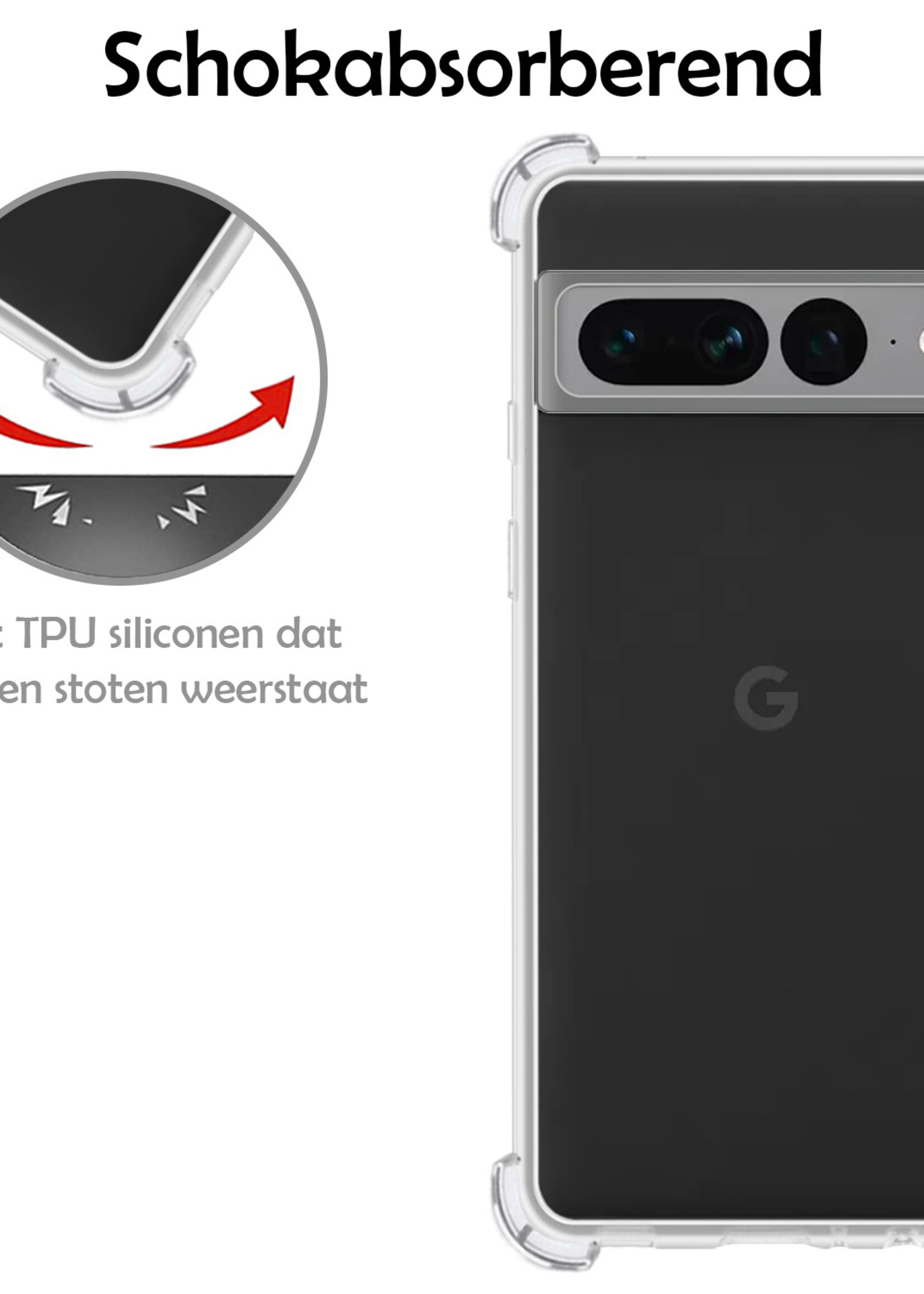 LUQ Hoesje Geschikt voor Google Pixel 7 Pro Hoesje Shockproof Case Siliconen - Hoes Geschikt voor Google Pixel 7 Pro Hoes Cover Siliconen - Transparant - 2 Stuks