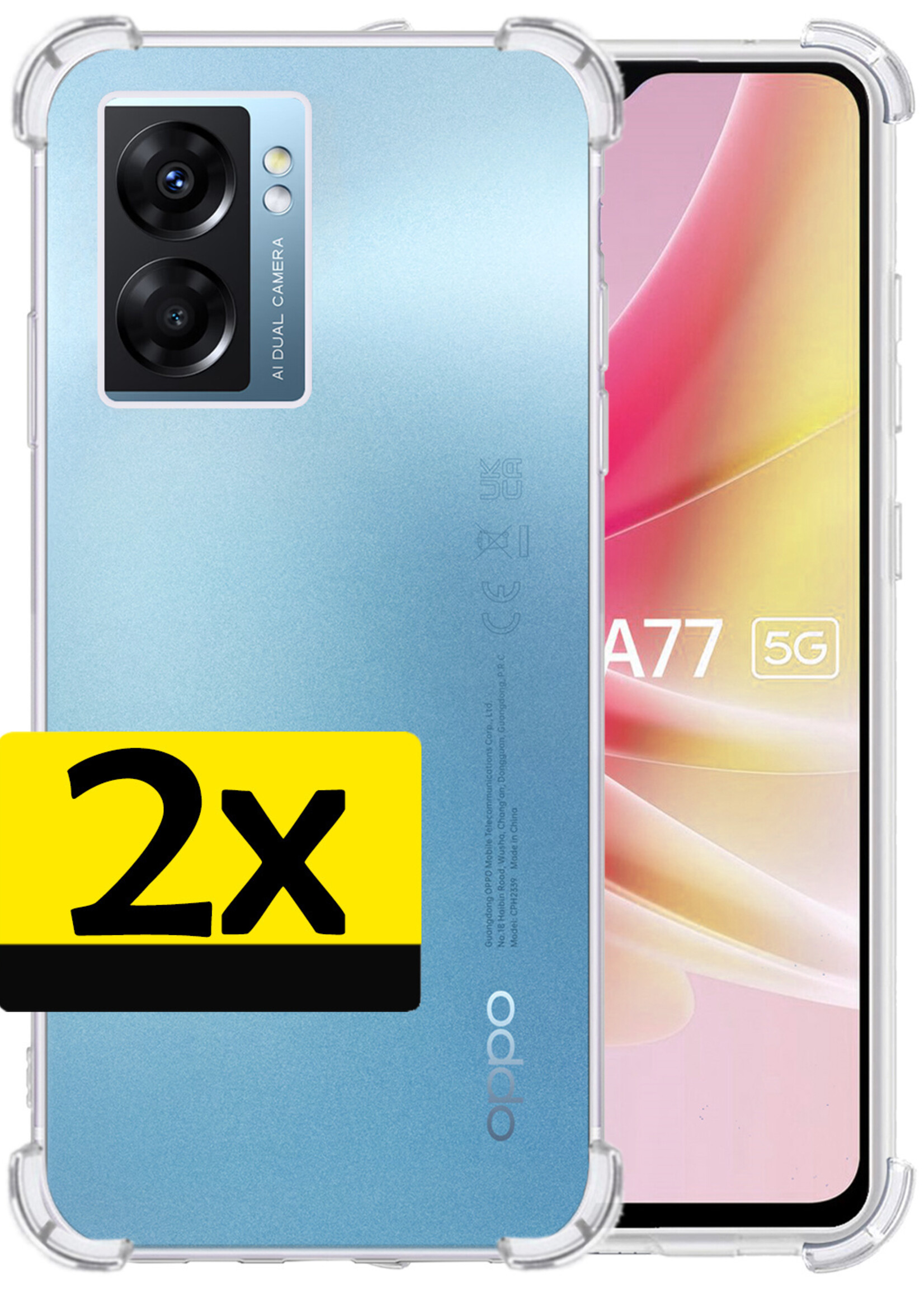 LUQ Hoesje Geschikt voor OPPO A77 Hoesje Shockproof Case Siliconen - Hoes Geschikt voor OPPO A77 Hoes Cover Siliconen - Transparant - 2 Stuks