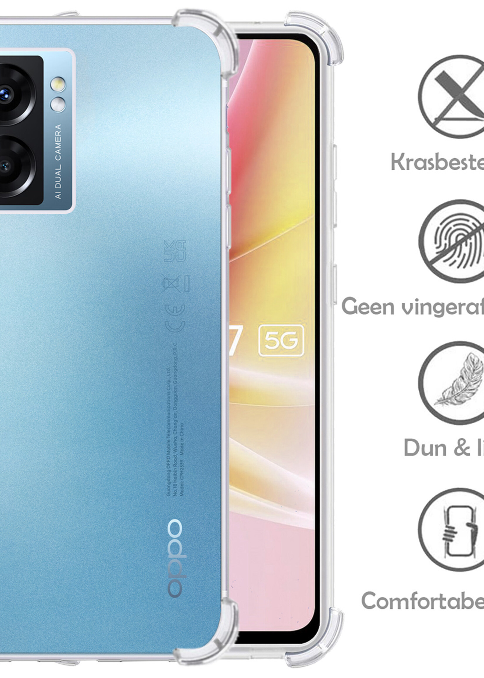 LUQ Hoesje Geschikt voor OPPO A77 Hoesje Shockproof Case Siliconen - Hoes Geschikt voor OPPO A77 Hoes Cover Siliconen - Transparant - 2 Stuks