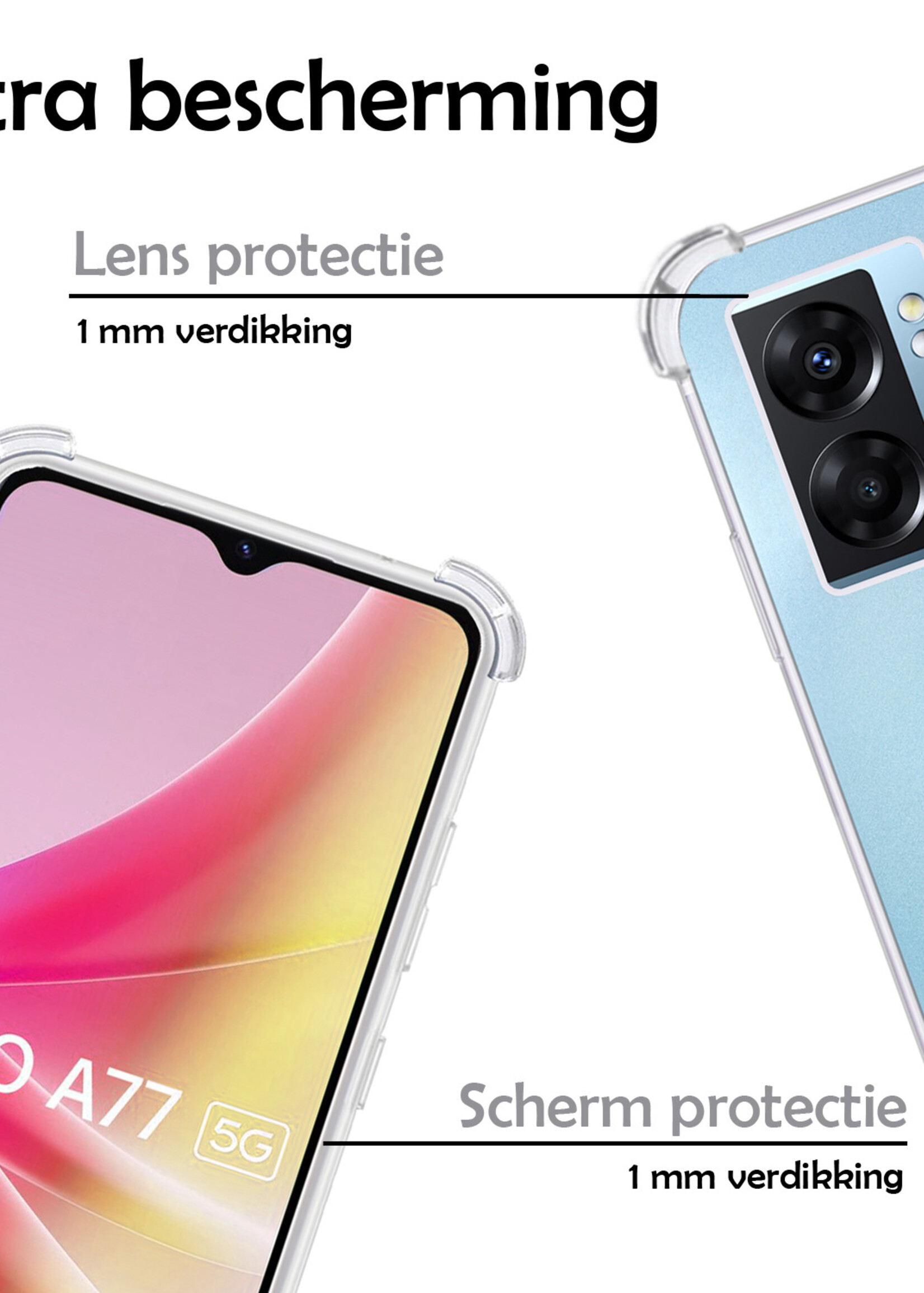 LUQ Hoesje Geschikt voor OPPO A77 Hoesje Shockproof Case Siliconen - Hoes Geschikt voor OPPO A77 Hoes Cover Siliconen - Transparant - 2 Stuks