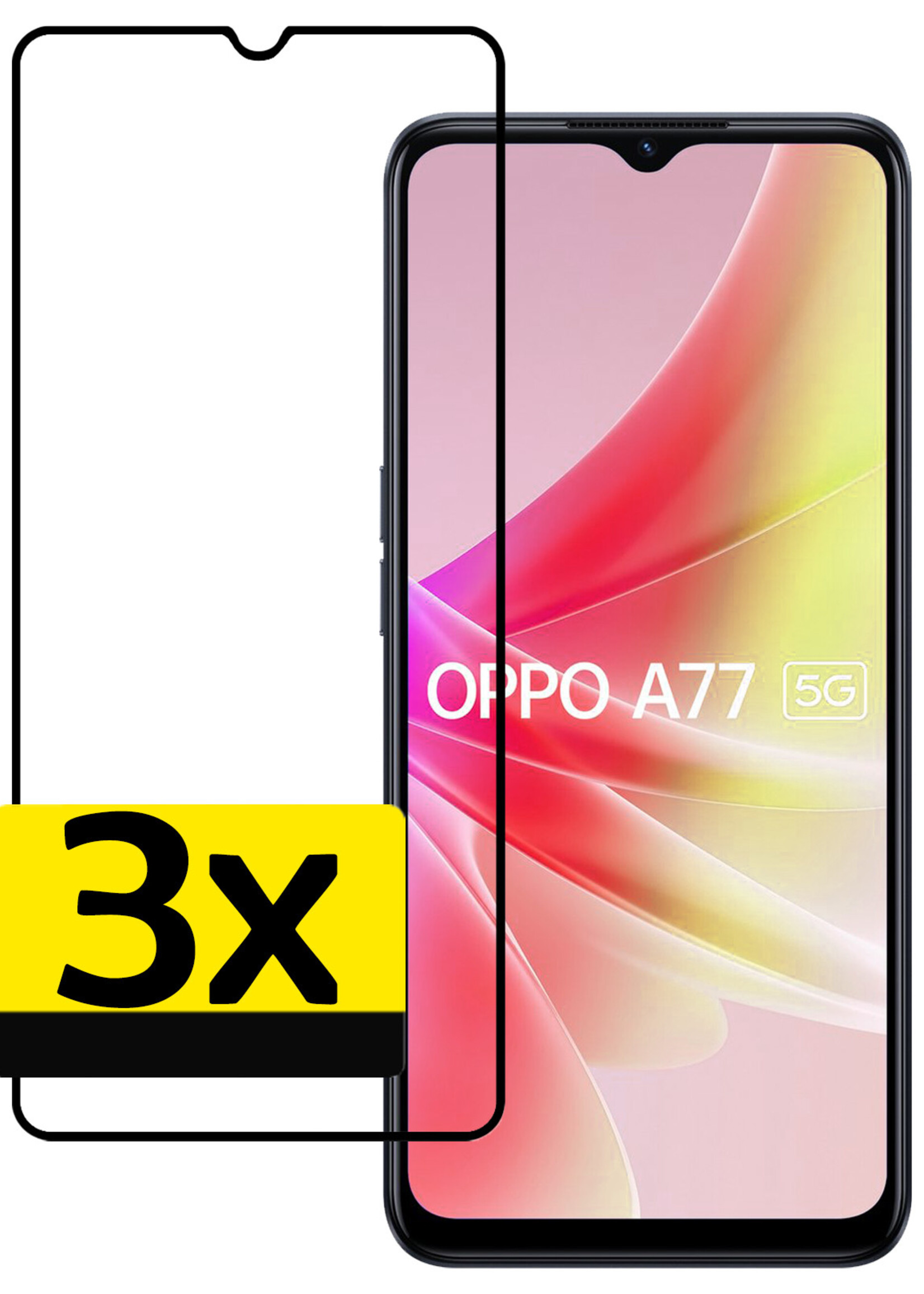 LUQ Screenprotector Geschikt voor OPPO A77 Screenprotector Glas Full Cover - Screenprotector Geschikt voor OPPO A77 Screenprotector Full Cover - 3 Stuks