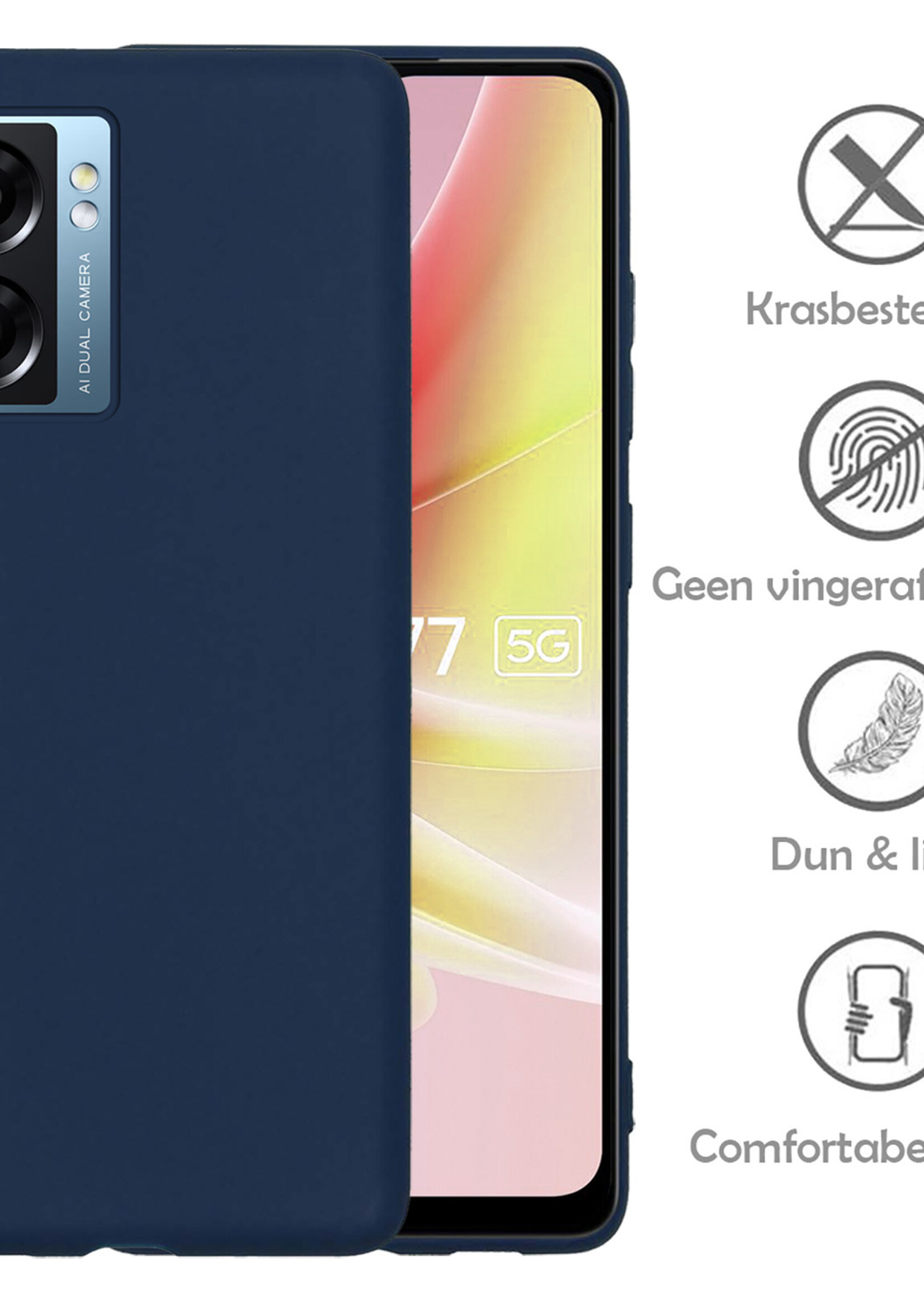 LUQ Hoesje Geschikt voor OPPO A77 Hoesje Siliconen Case - Hoes Geschikt voor OPPO A77 Hoes Siliconen - Donkerblauw