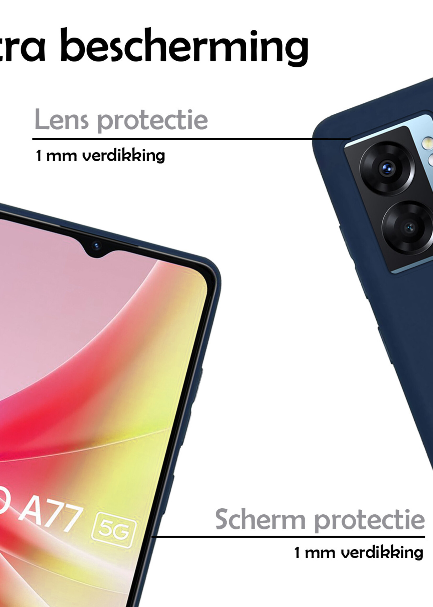 LUQ Hoesje Geschikt voor OPPO A77 Hoesje Siliconen Case - Hoes Geschikt voor OPPO A77 Hoes Siliconen - Donkerblauw