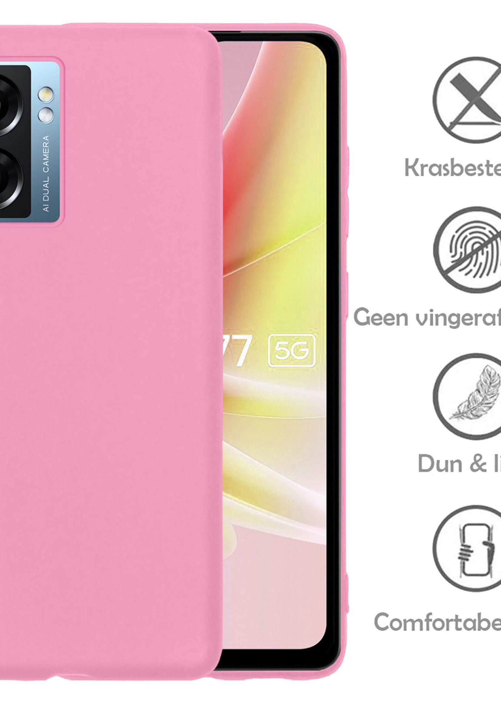 LUQ Hoesje Geschikt voor OPPO A77 Hoesje Siliconen Case - Hoes Geschikt voor OPPO A77 Hoes Siliconen - Lichtroze - 2 Stuks