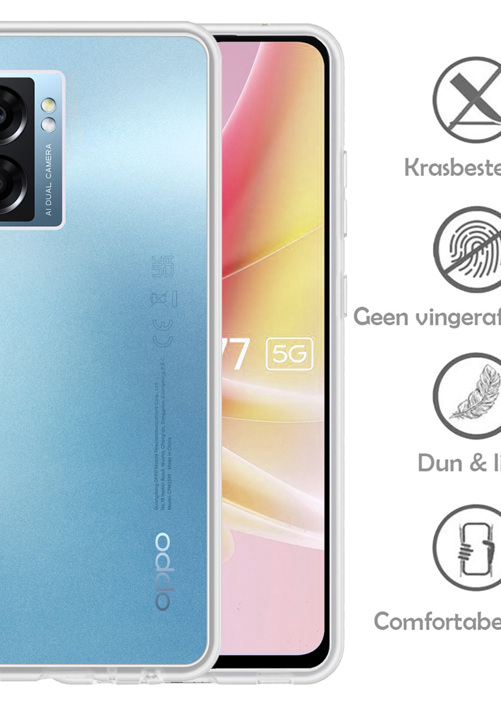 LUQ Hoesje Geschikt voor OPPO A77 Hoesje Siliconen Case - Hoes Geschikt voor OPPO A77 Hoes Siliconen - Transparant - 2 Stuks