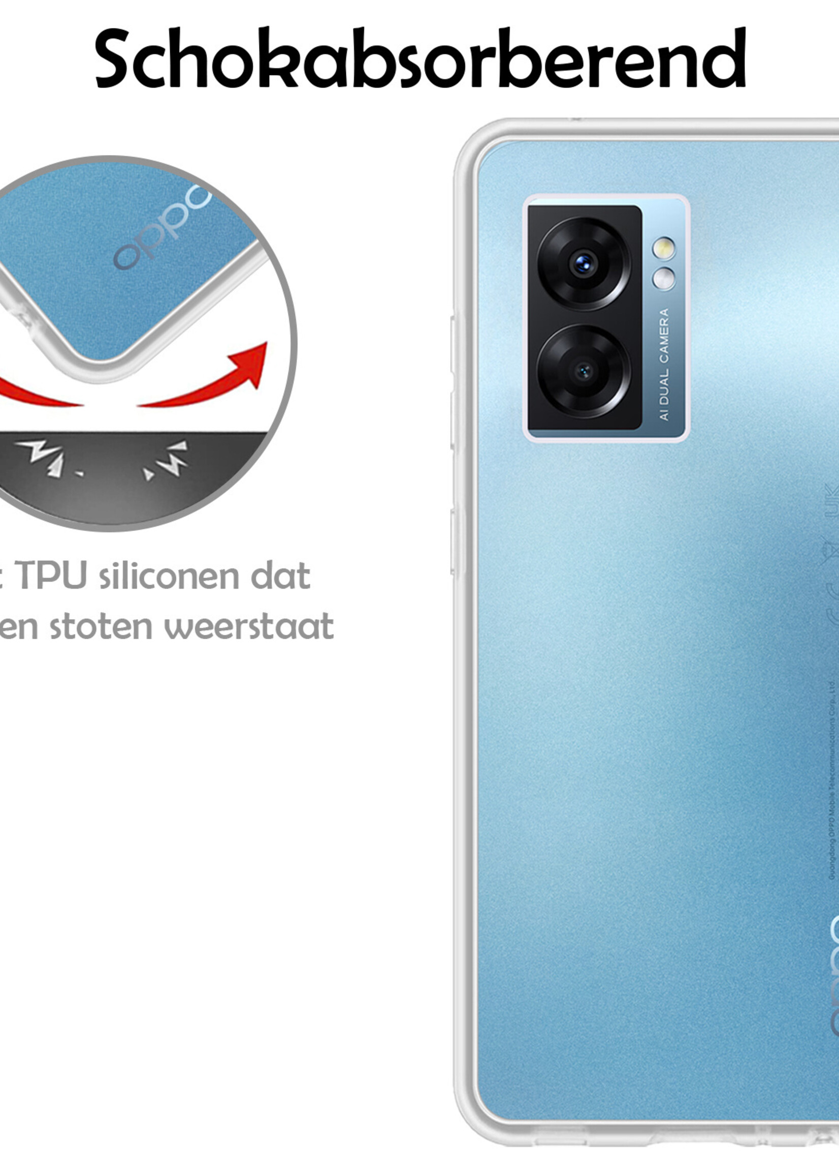 LUQ Hoesje Geschikt voor OPPO A77 Hoesje Siliconen Case - Hoes Geschikt voor OPPO A77 Hoes Siliconen - Transparant - 2 Stuks