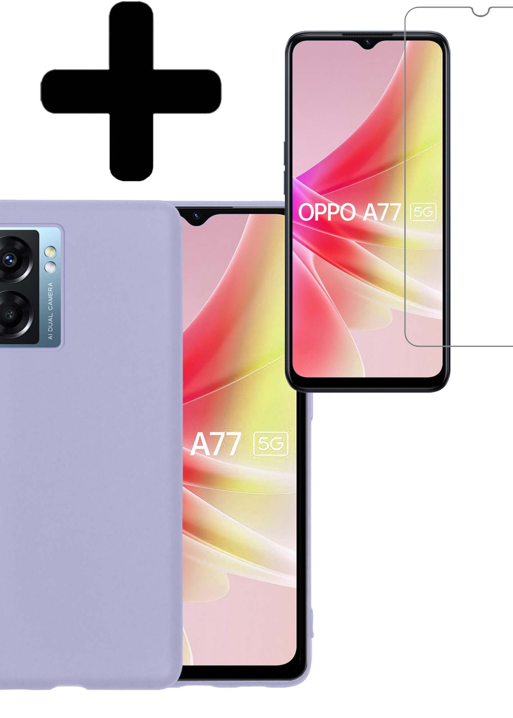 LUQ Hoesje Geschikt voor OPPO A77 Hoesje Siliconen Case Met Screenprotector - Hoes Geschikt voor OPPO A77 Hoes Siliconen - Lila
