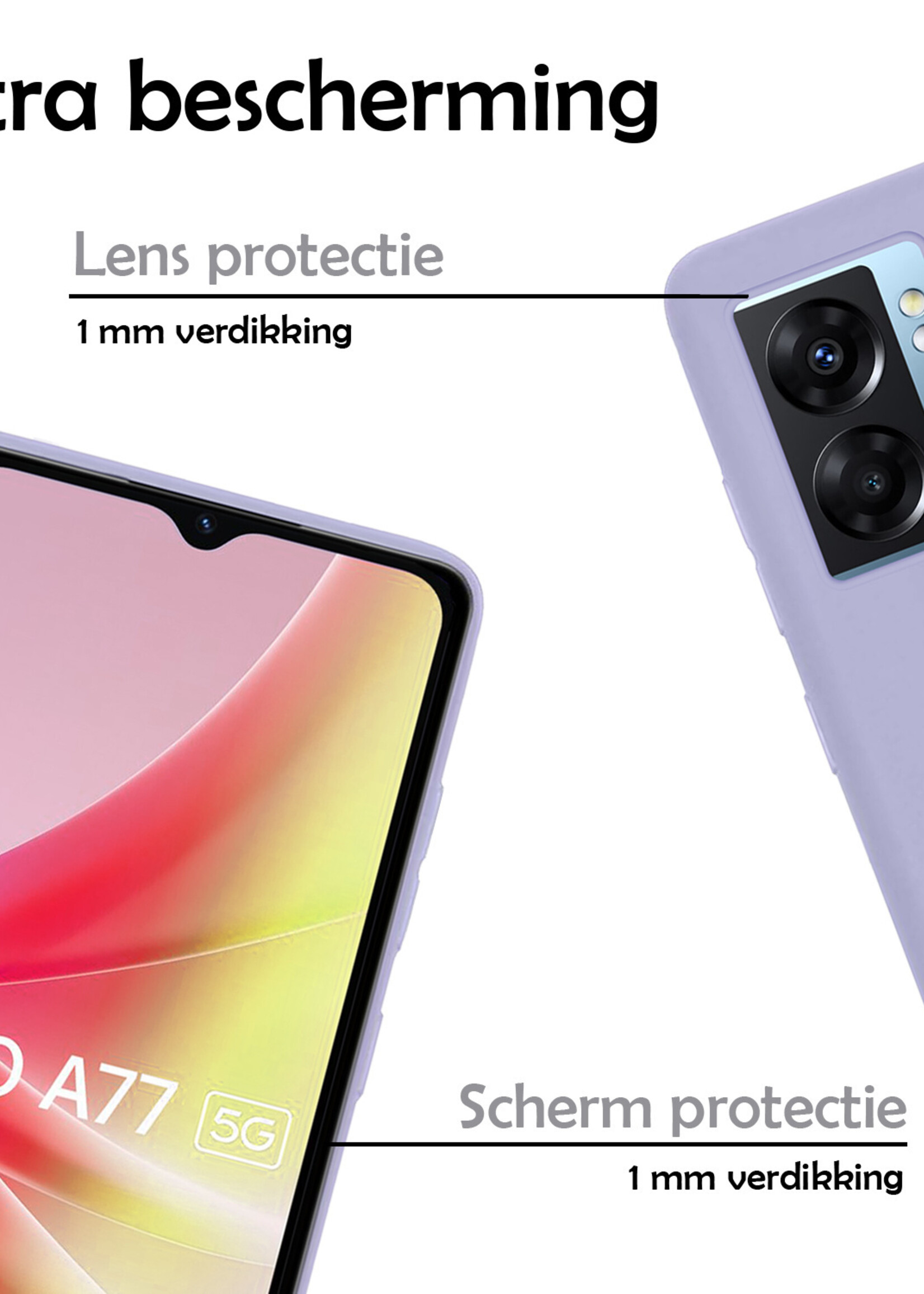 LUQ Hoesje Geschikt voor OPPO A77 Hoesje Siliconen Case Met Screenprotector - Hoes Geschikt voor OPPO A77 Hoes Siliconen - Lila