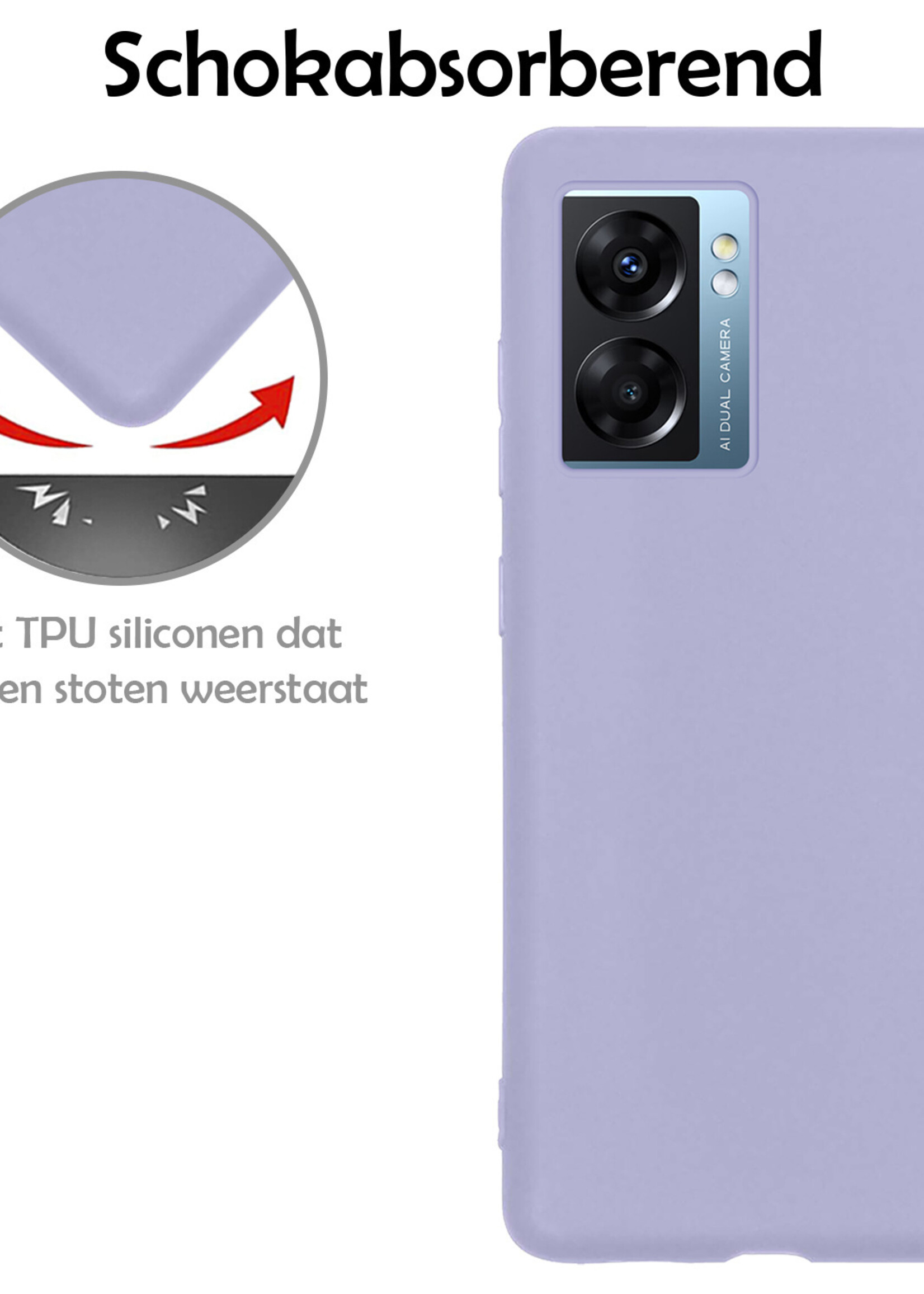 LUQ Hoesje Geschikt voor OPPO A77 Hoesje Siliconen Case Met Screenprotector - Hoes Geschikt voor OPPO A77 Hoes Siliconen - Lila