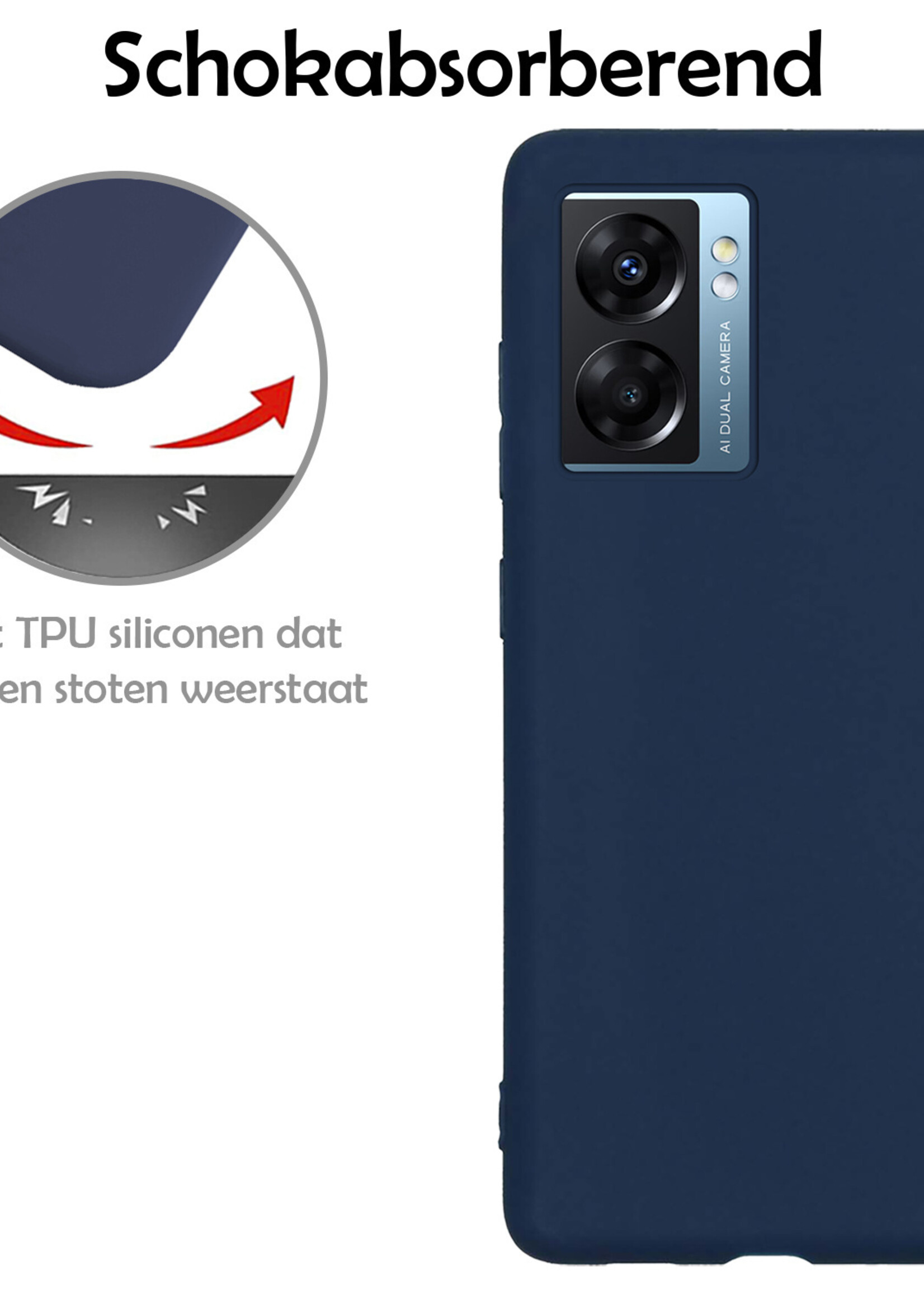 LUQ Hoesje Geschikt voor OPPO A77 Hoesje Siliconen Case Met 2x Screenprotector - Hoes Geschikt voor OPPO A77 Hoes Siliconen - Donkerblauw