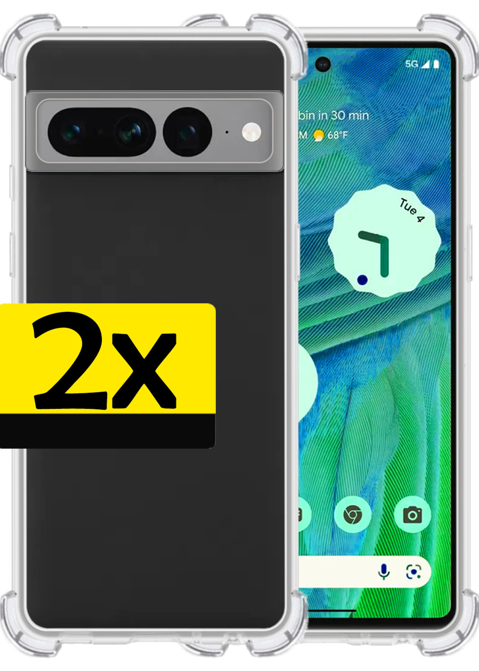 LUQ Hoesje Geschikt voor Google Pixel 7 Pro Hoesje Shockproof Case Siliconen - Hoes Geschikt voor Google Pixel 7 Pro Hoes Cover Siliconen - Transparant - 2 Stuks