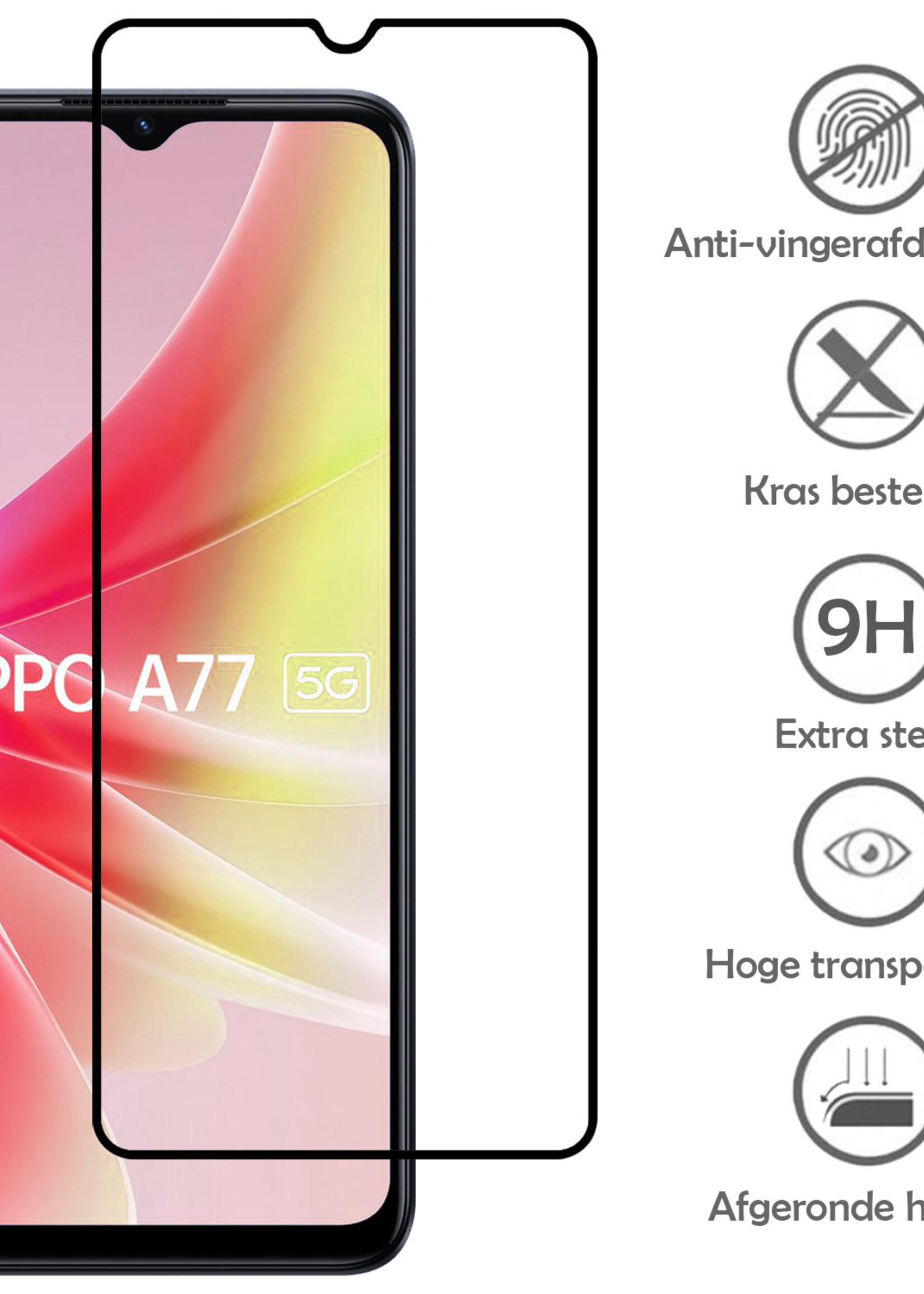LUQ Screenprotector Geschikt voor OPPO A77 Screenprotector Glas Full Cover - Screenprotector Geschikt voor OPPO A77 Screenprotector Full Cover