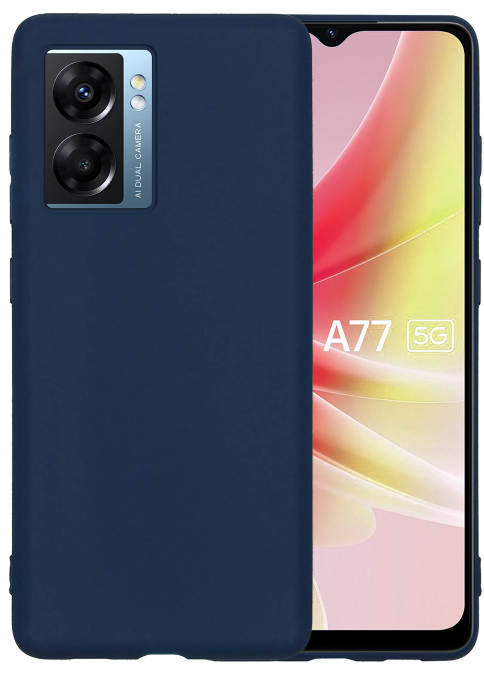 LUQ Hoesje Geschikt voor OPPO A77 Hoesje Siliconen Case - Hoes Geschikt voor OPPO A77 Hoes Siliconen - Donkerblauw