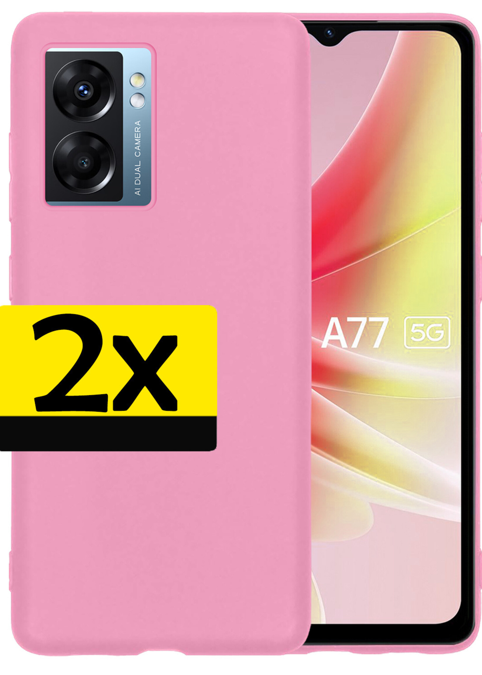 LUQ Hoesje Geschikt voor OPPO A77 Hoesje Siliconen Case - Hoes Geschikt voor OPPO A77 Hoes Siliconen - Lichtroze - 2 Stuks