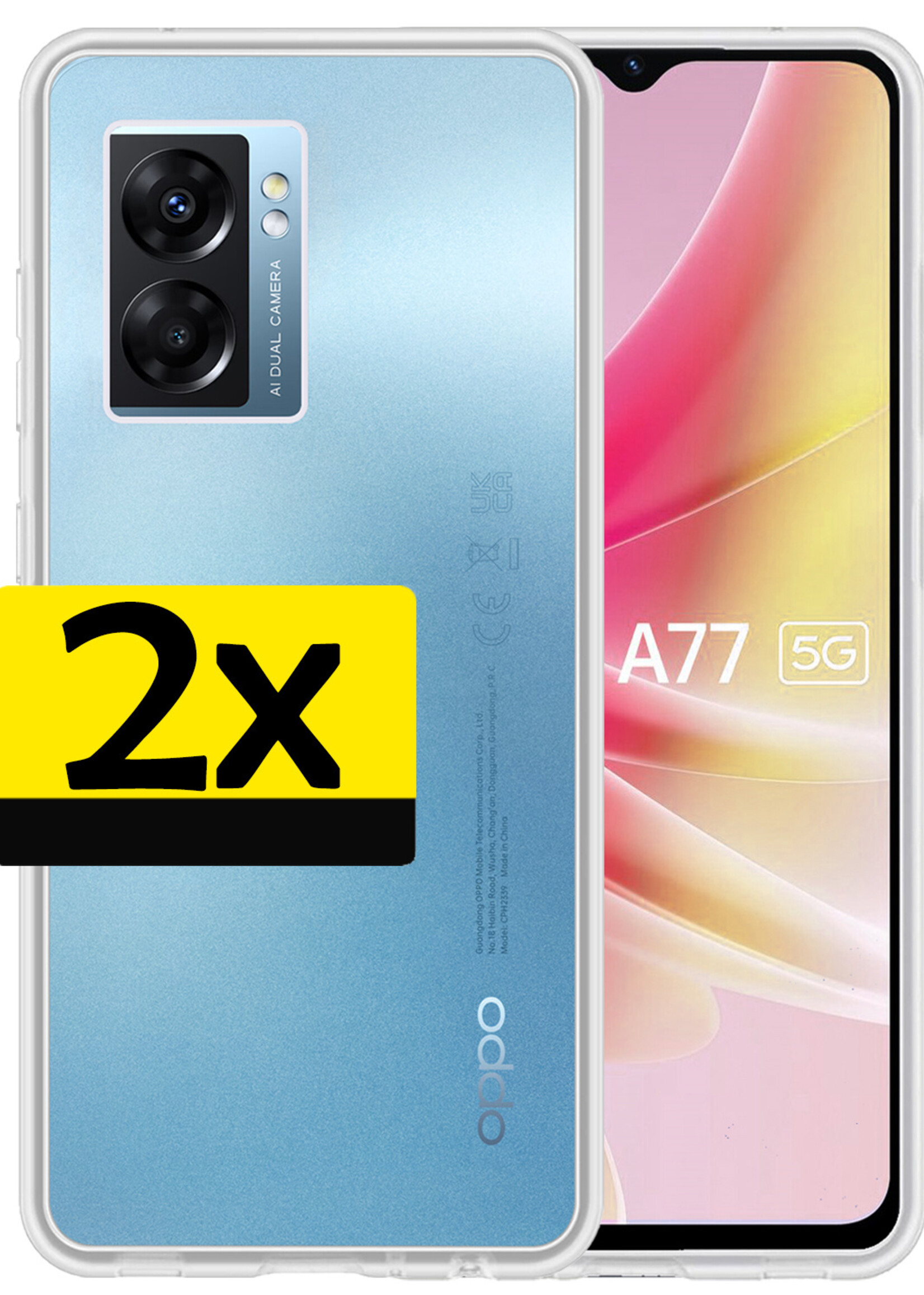 LUQ Hoesje Geschikt voor OPPO A77 Hoesje Siliconen Case - Hoes Geschikt voor OPPO A77 Hoes Siliconen - Transparant - 2 Stuks