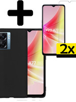 LUQ LUQ OPPO A77 Hoesje Siliconen Met 2x Screenprotector - Zwart