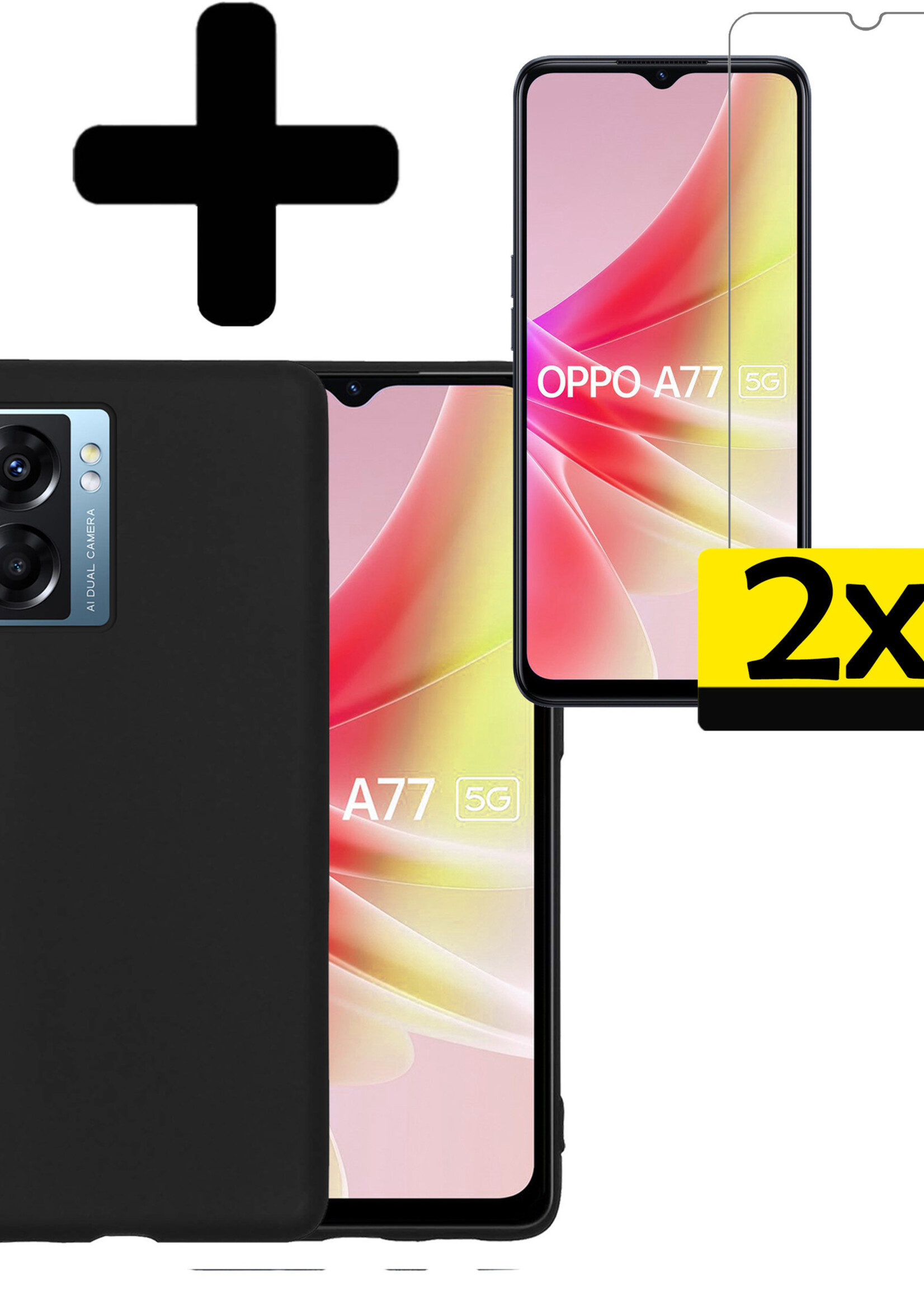 LUQ Hoesje Geschikt voor OPPO A77 Hoesje Siliconen Case Met 2x Screenprotector - Hoes Geschikt voor OPPO A77 Hoes Siliconen - Zwart