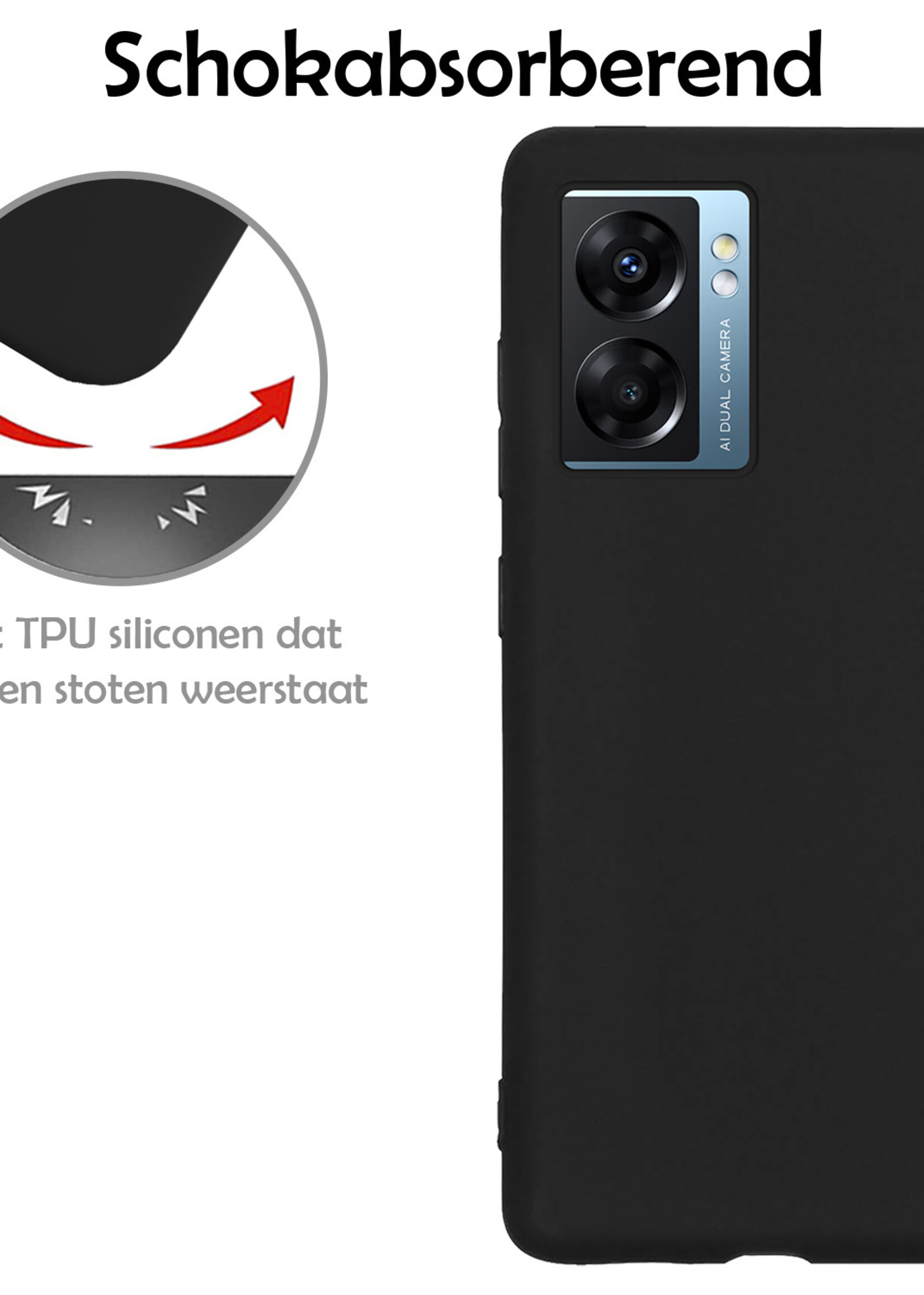 LUQ Hoesje Geschikt voor OPPO A77 Hoesje Siliconen Case Met 2x Screenprotector - Hoes Geschikt voor OPPO A77 Hoes Siliconen - Zwart