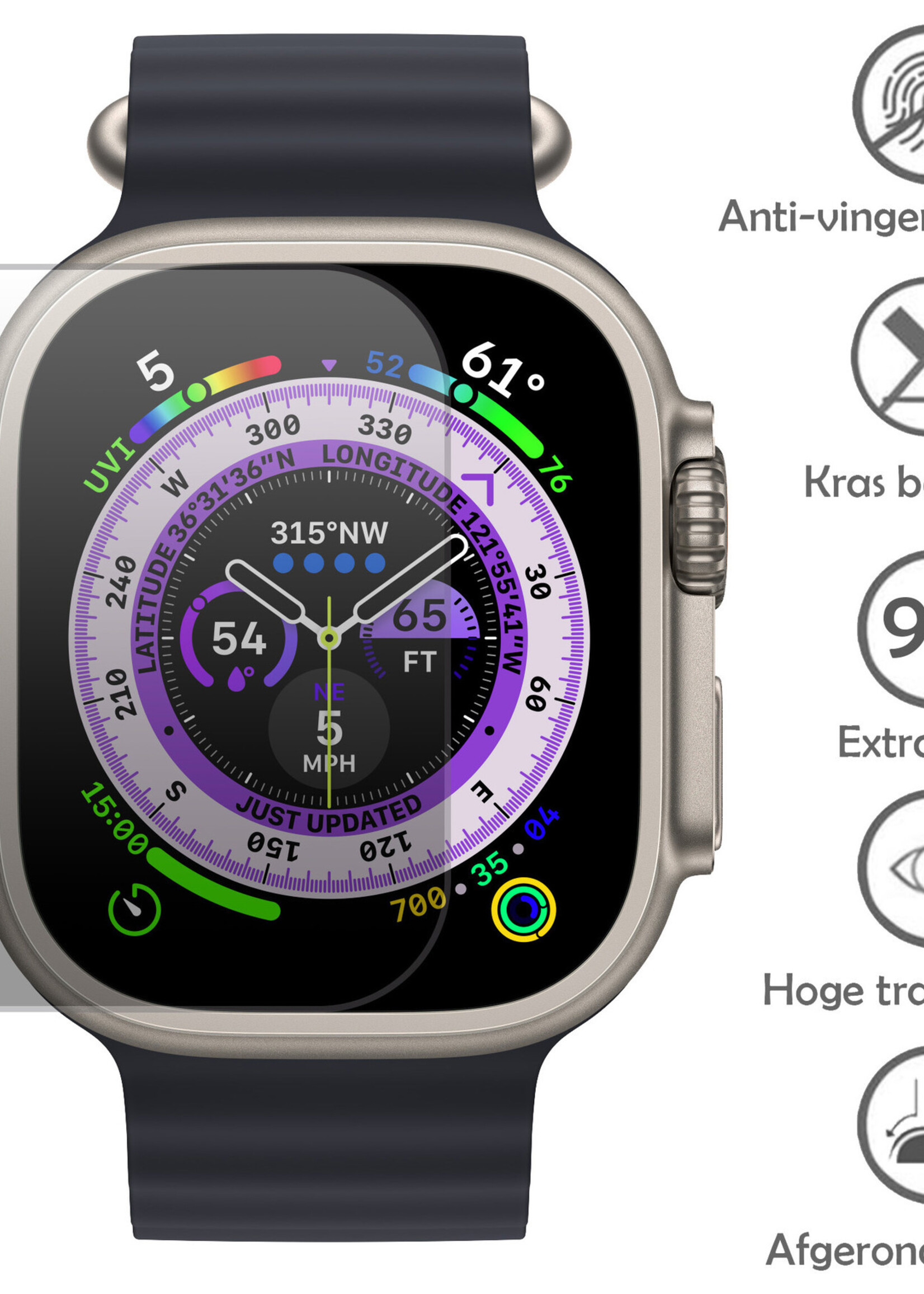 LUQ Screenprotector Geschikt voor Apple Watch Ultra Screenprotector Bescherm Glas Screen Protector - Screenprotector Geschikt voor Apple Watch Ultra (49 mm) Gehard Glas - 2 Stuks